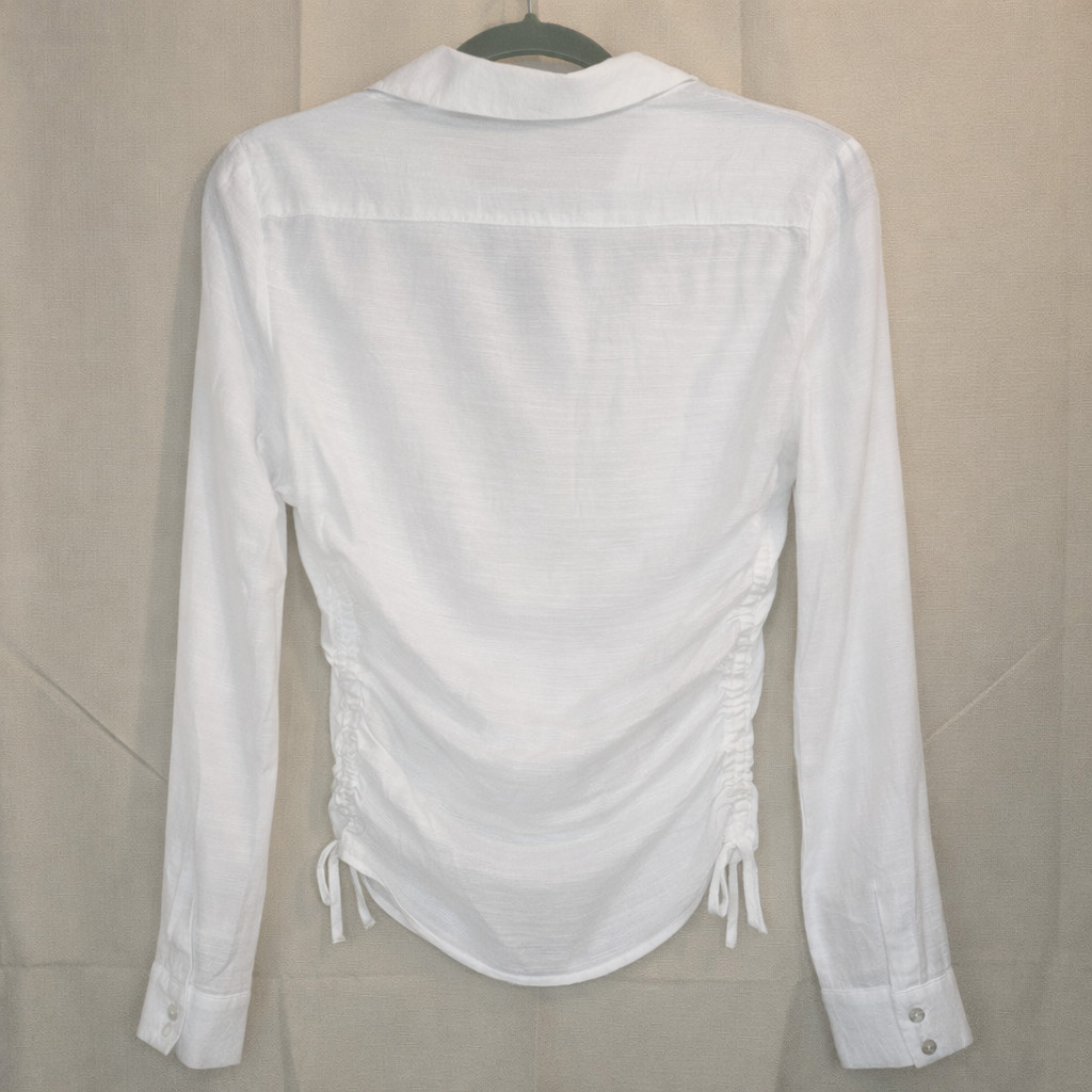 Lulus Women’s Size Small White Button-Down Ruched Sides Top Blouse Lightweight