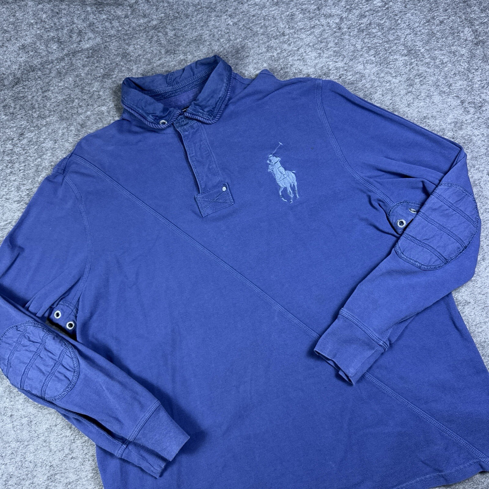 Polo Ralph Lauren Rugby Shirt Mens XXL Reinforced Custom Fit Striped Elbow Pads