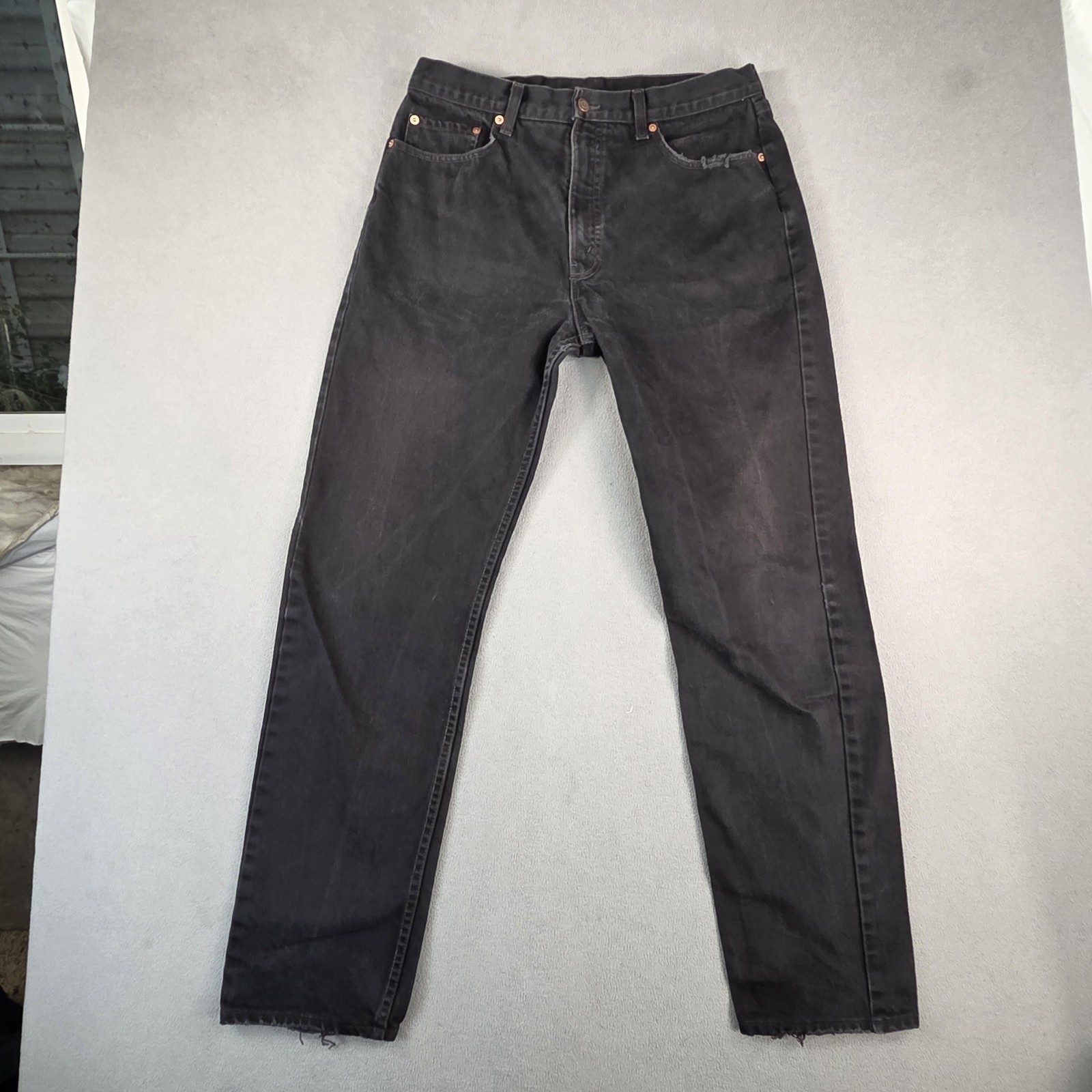 VTG Levis Jeans Mens Black 615 Distressed Straight 90s Orange Tab Fits 32×30