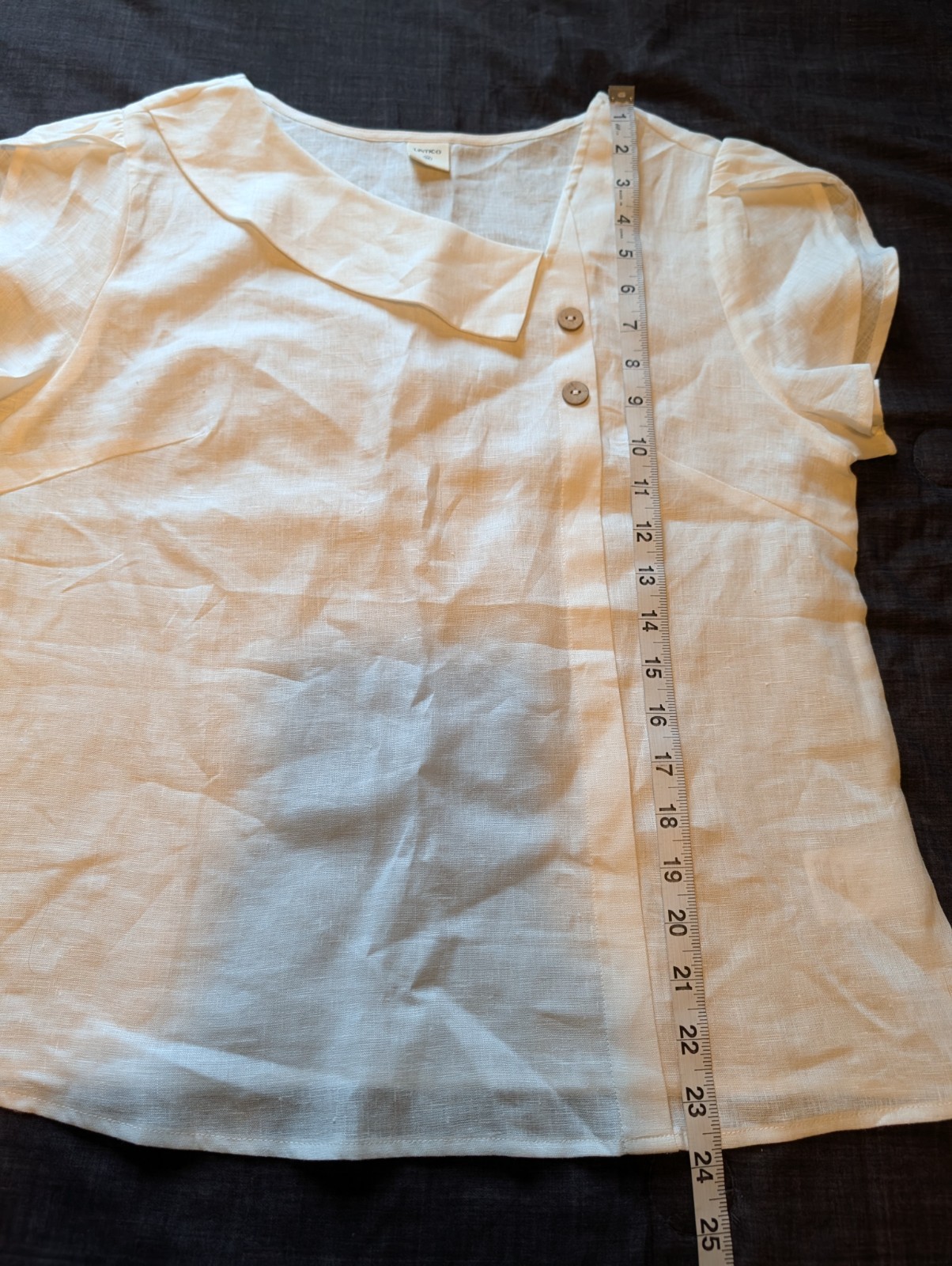 Lintico 100% Linen Crescent Collar Flutter Sleeve Top FARA Women’s M Optic White