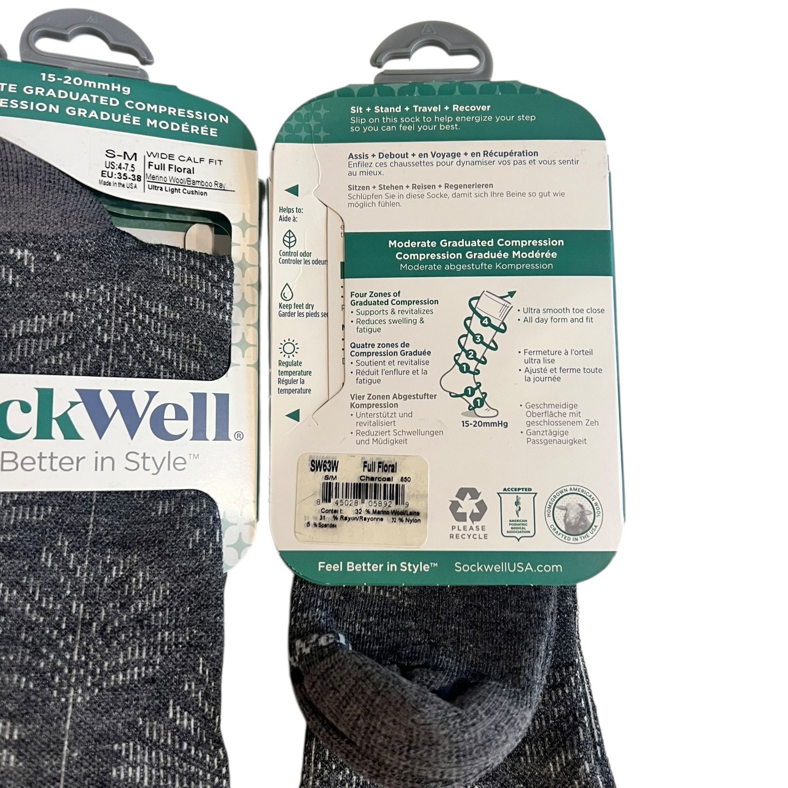 Sockwell Women’s Full Floral Compression Socks Wide Calf SZ S-M(4-7.5) 3 PACK!