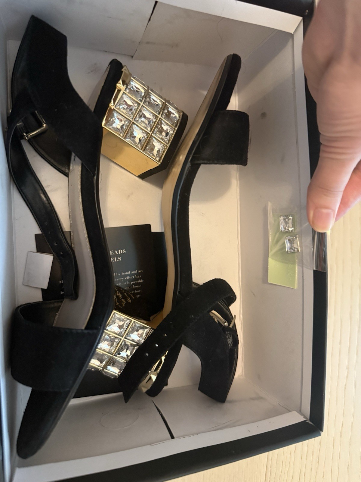 Dune London black suede jeweled heeled ankle strap sandals SIZE 7.5 (38)