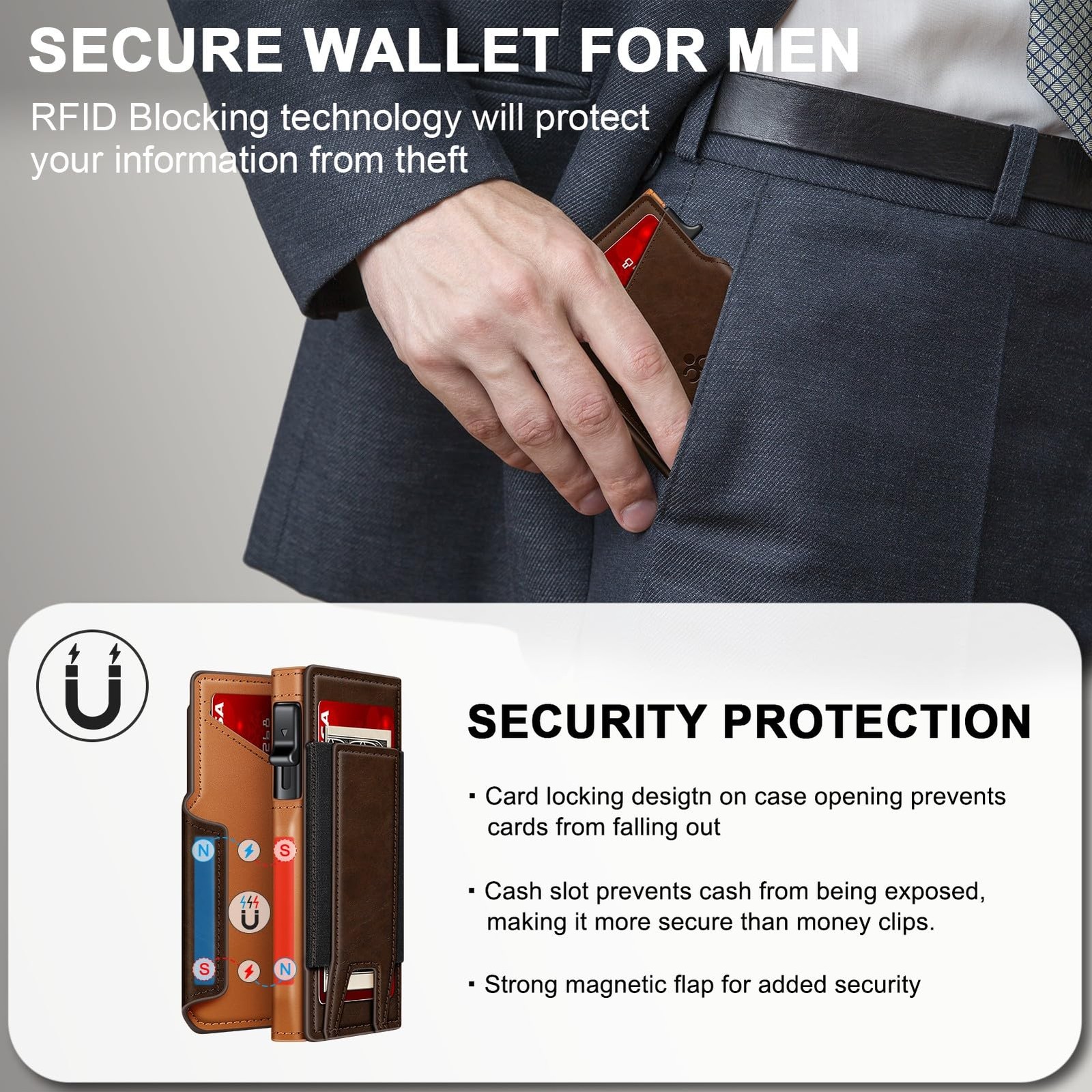 Wallet for Men Wallet with Slim Pop Up Card Holder 913 Cards, Bifold Minimali…
