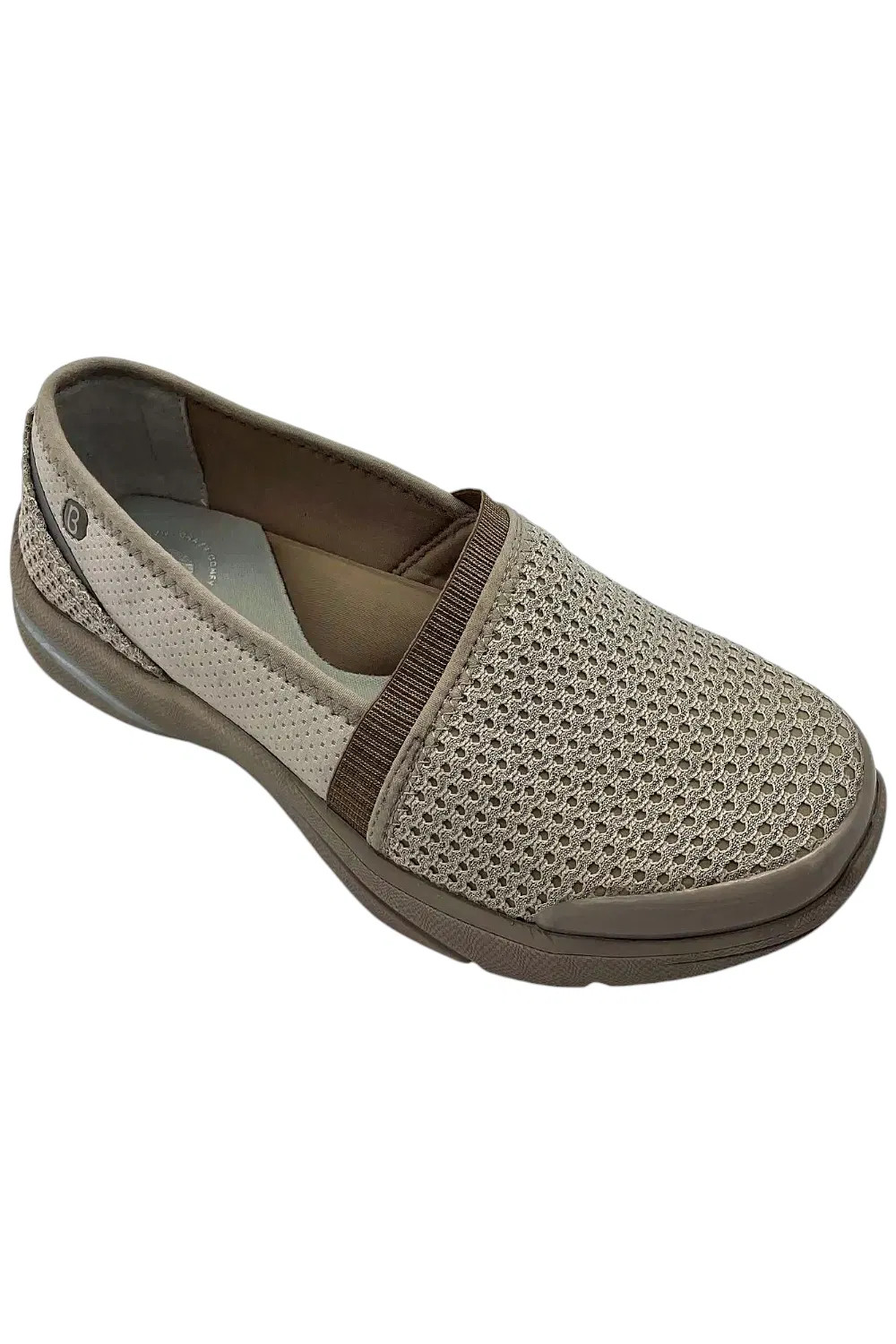 Bzees Women’s Lollipop Slip On Sneaker Taupe Swimsuit Net Fabric