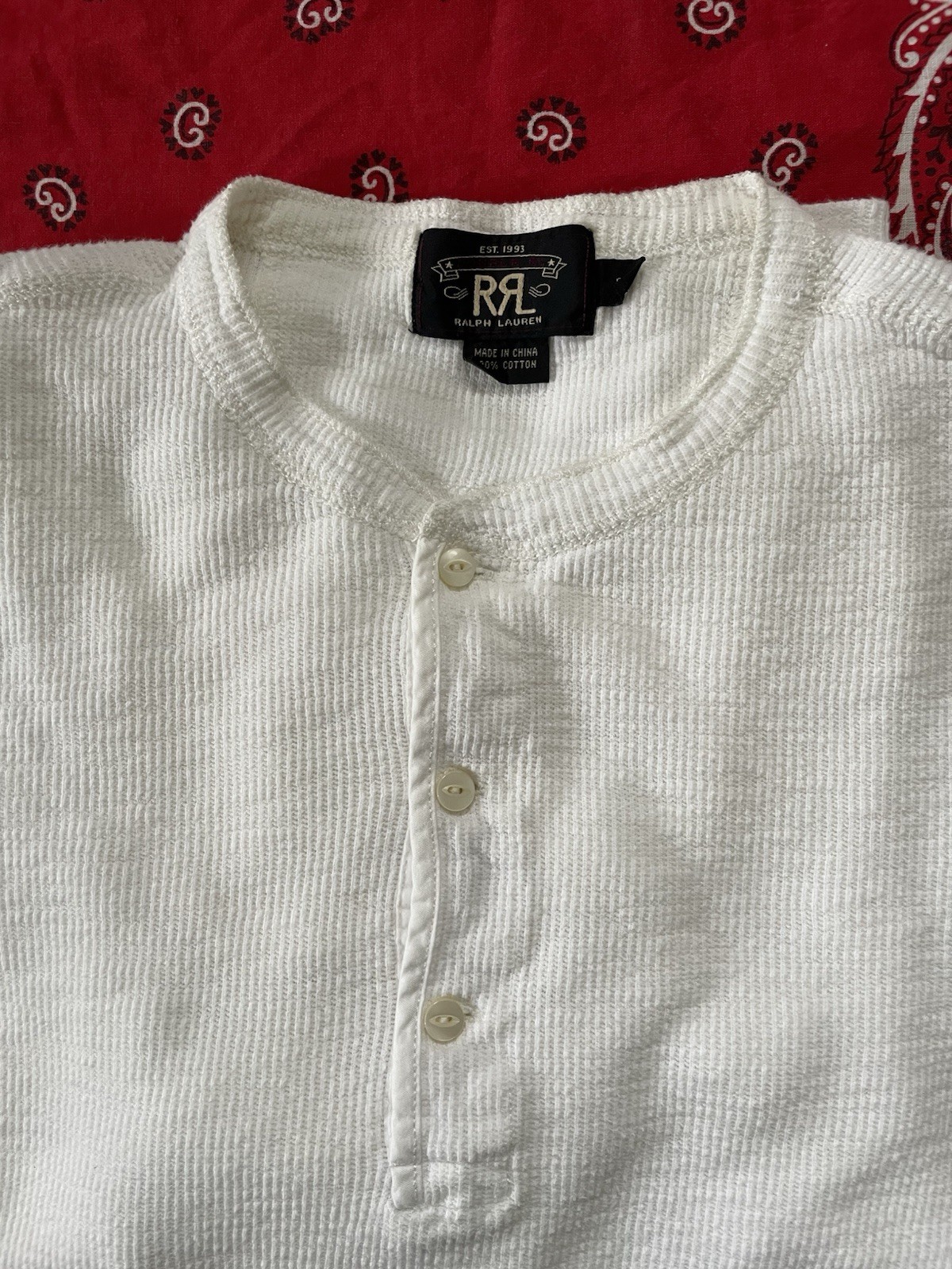 RRL Ralph Lauren Men’s White Henley Thermal Shirt Size S