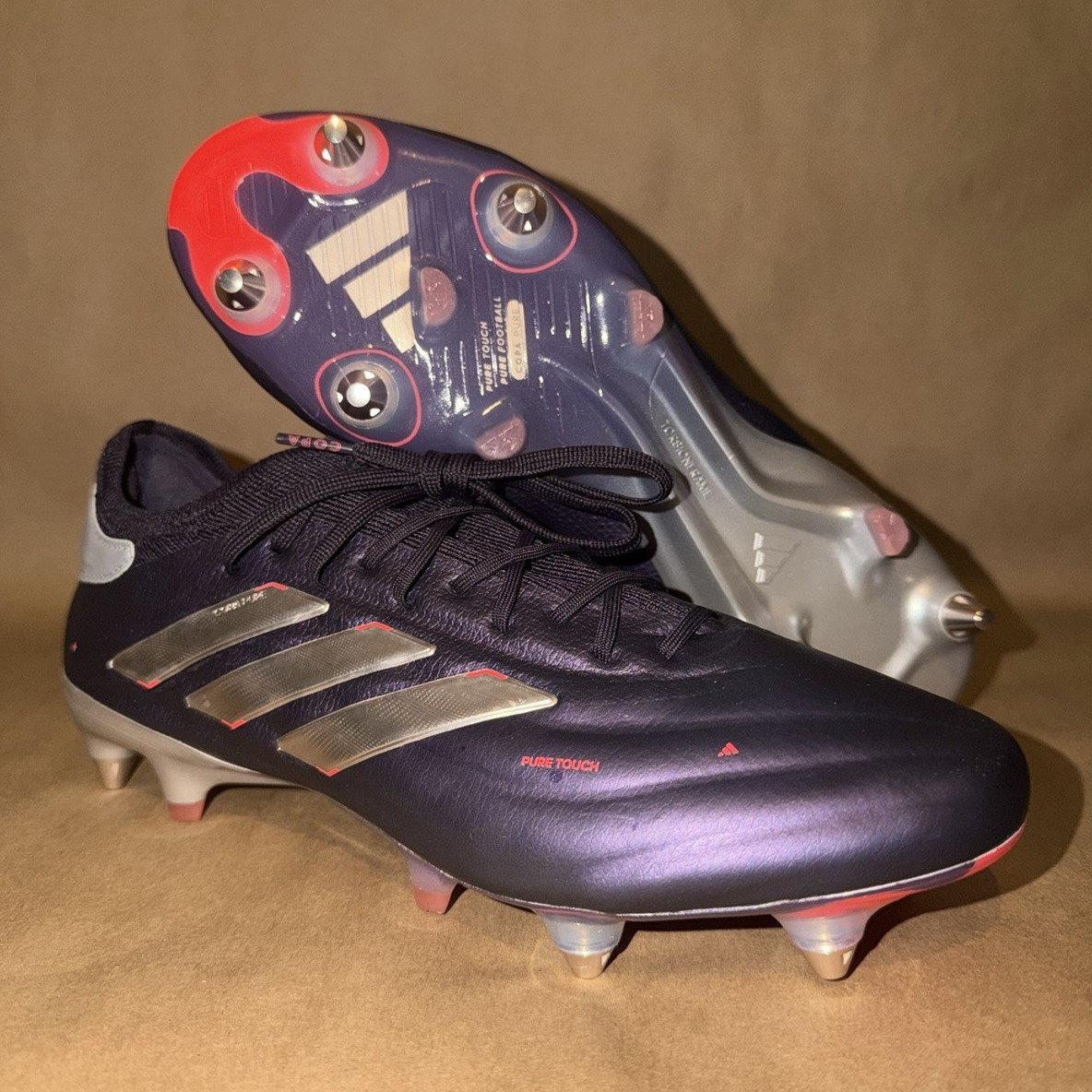 adidas Copa Pure Men’s Lace-Up soft ground Soccer Cleats Black/Silver/Red