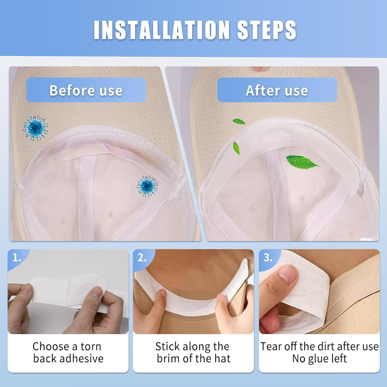 Hat Sweat Liner 100 Pack Hat Liners Sweat Protection Self Adhesive Hat Disposabl