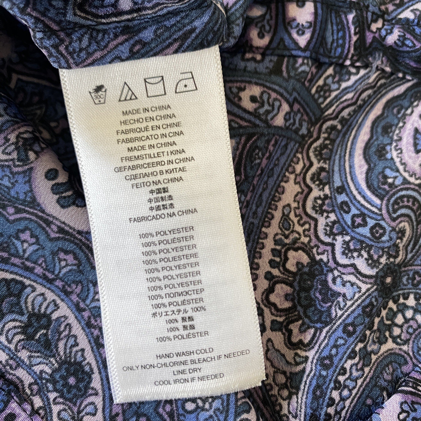 MICHAEL KORS Purple Blue Paisley Blouse Drawstring Waist Batwing Dolman Sleeve L
