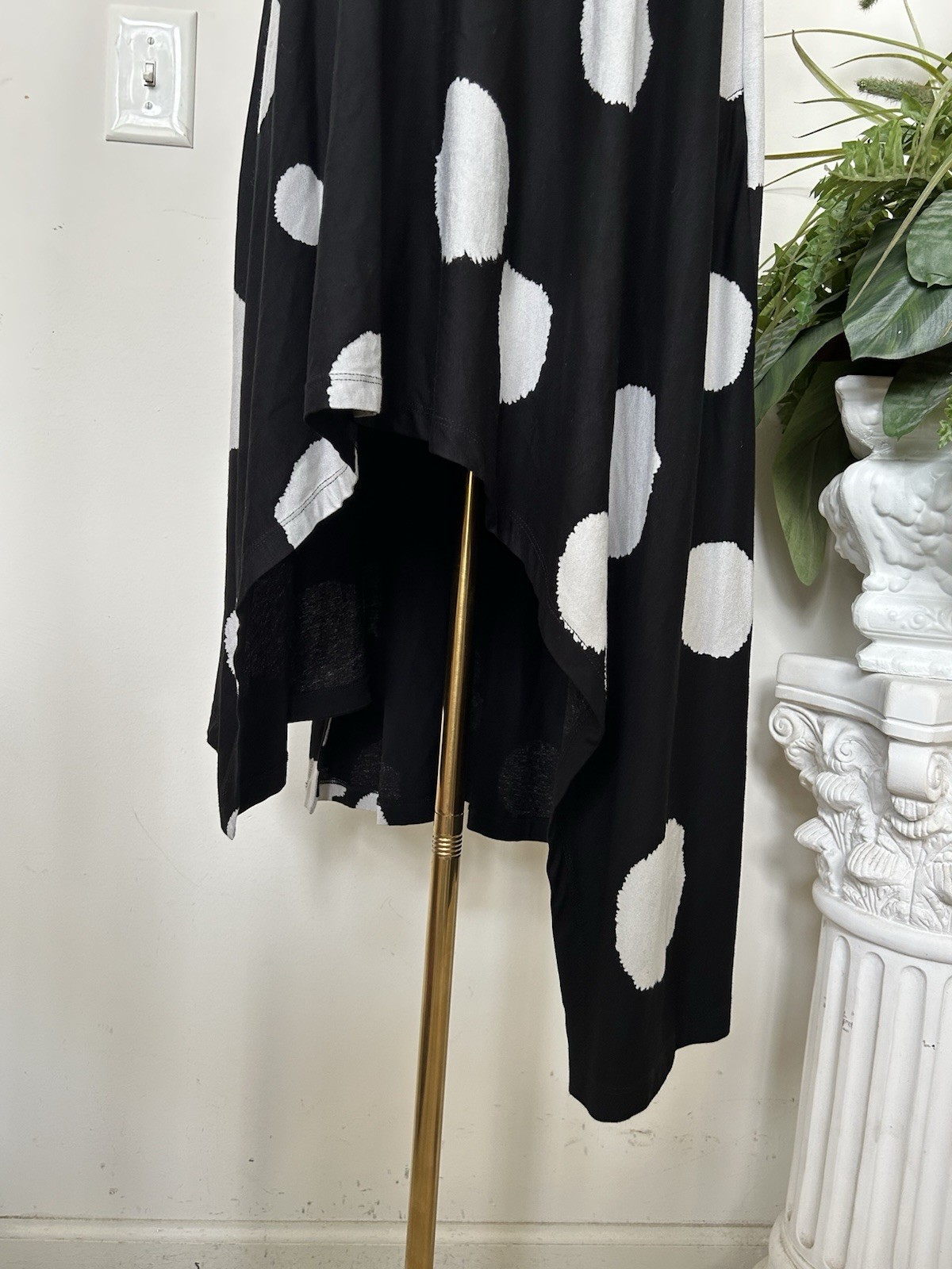 ALEMBIKA Black White Polka Dot Tunic Lagenlook Artsy Sleeveless Trapeze Top XL