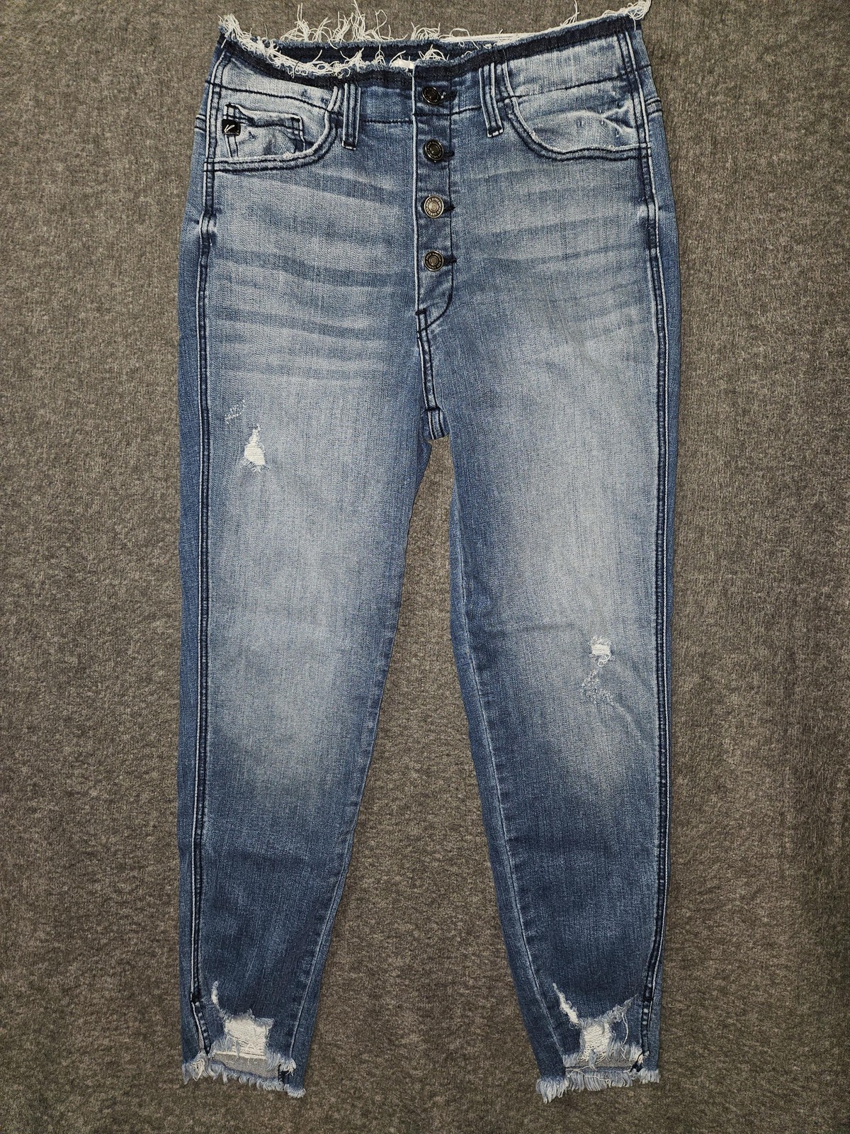 KanCan Jeans Womens 11/29 Blue High Rise Button Fly Distressed Raw Hem Denim