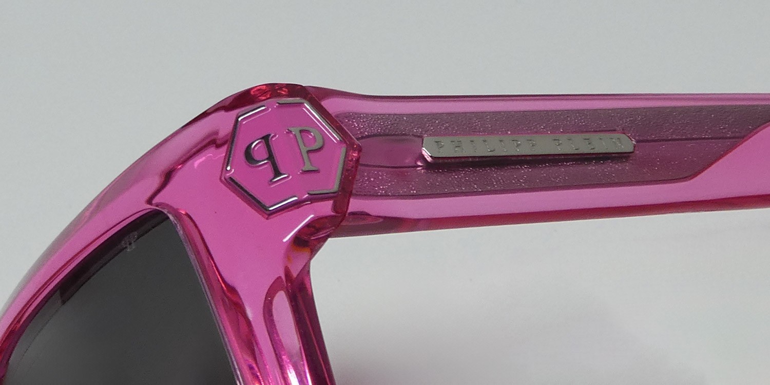 NEW PHILIPP PLEIN SPP044 PLEIN DARK SHAPES SUNGLASSES PINK SQUARE FULL-RIM 03GB