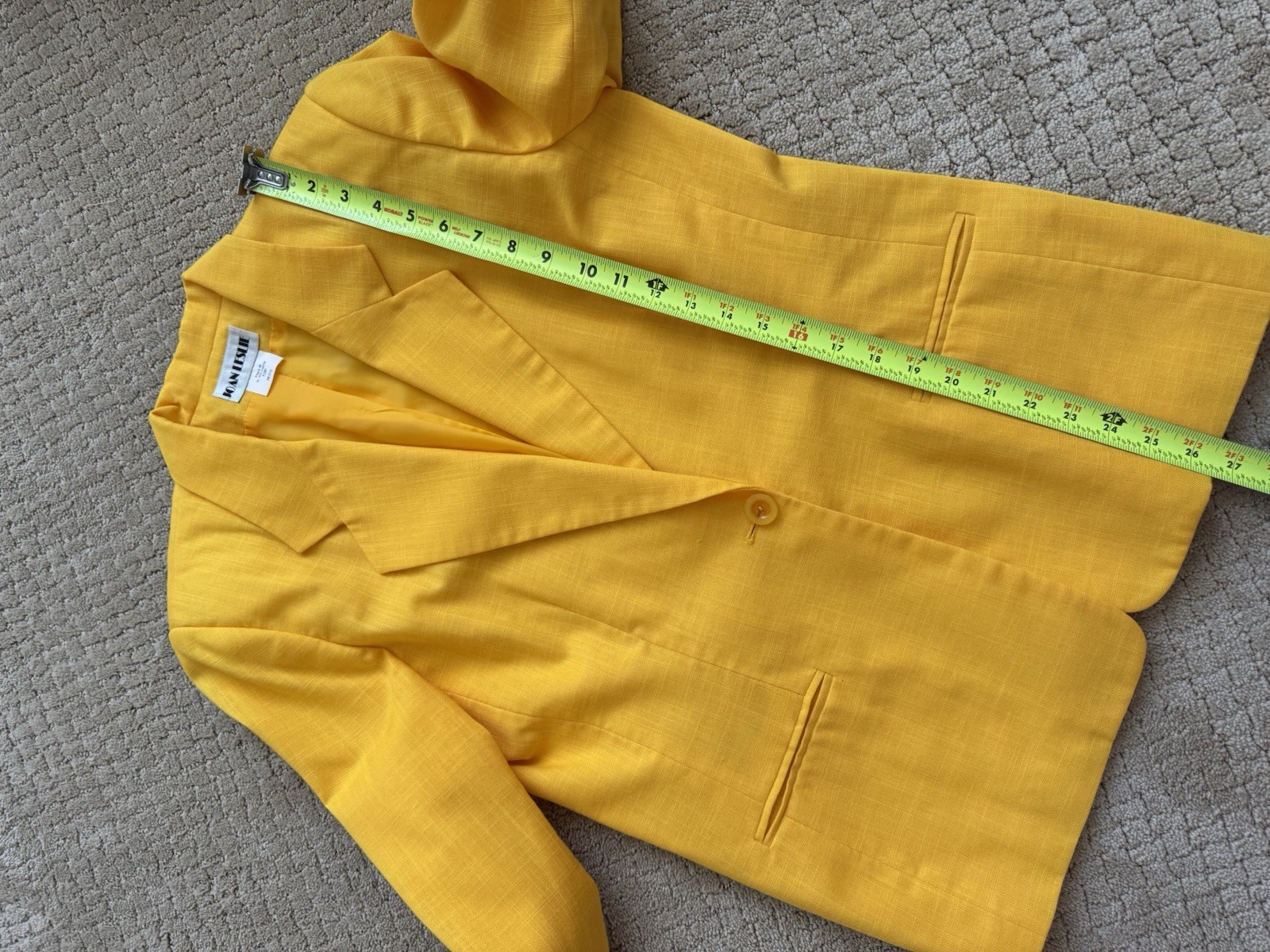 VTG Yellow Poly Rayon Bermuda Short Suit Set Marigold Officecore Blazer Set 10