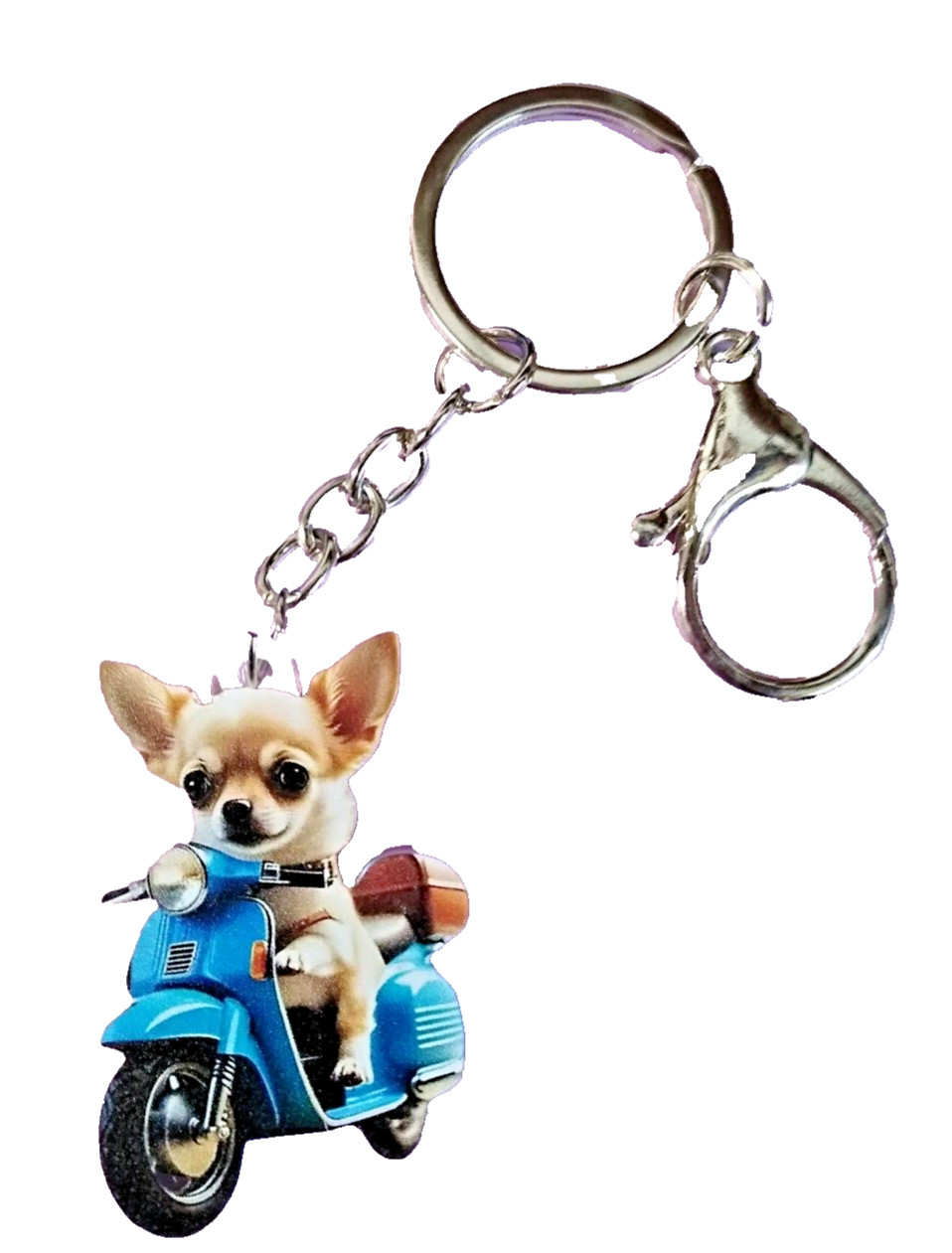 Chihuahua on a Motorcycle 1.3 inch Key Chain or Backpack Hanger