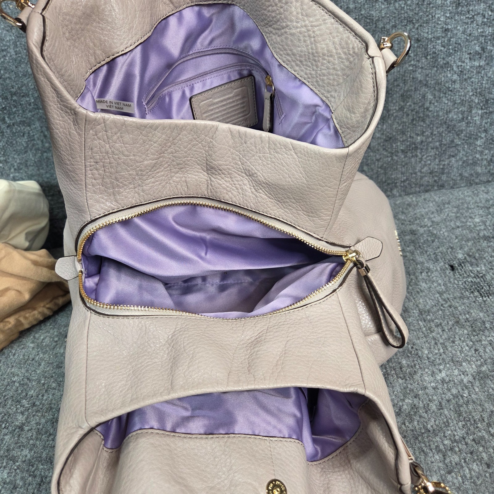 Coach Bag 26224 Madison Pebbled Leather Phoebe Shoulder Bag Taupe Preowned Clean