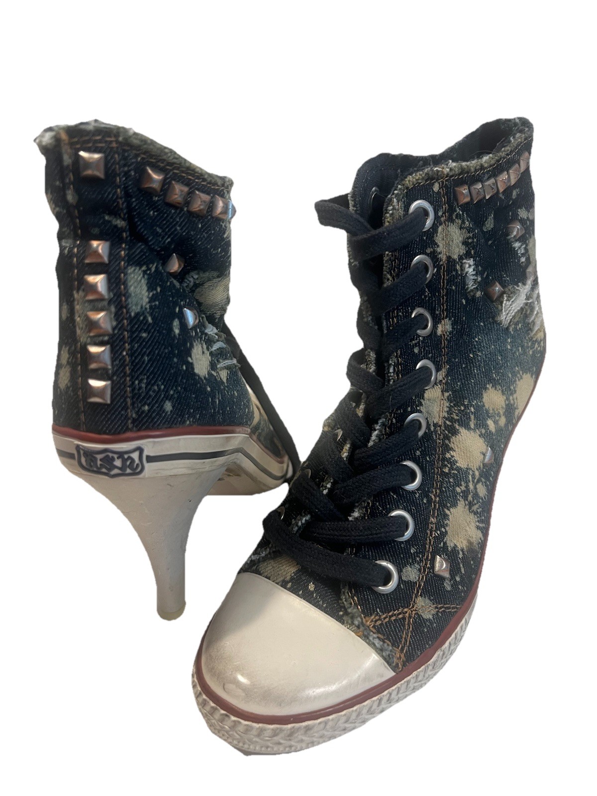 Ash Stone 39 Stilletto Sneakers High Heel Boots Studded Acid Wash Booties Thelma
