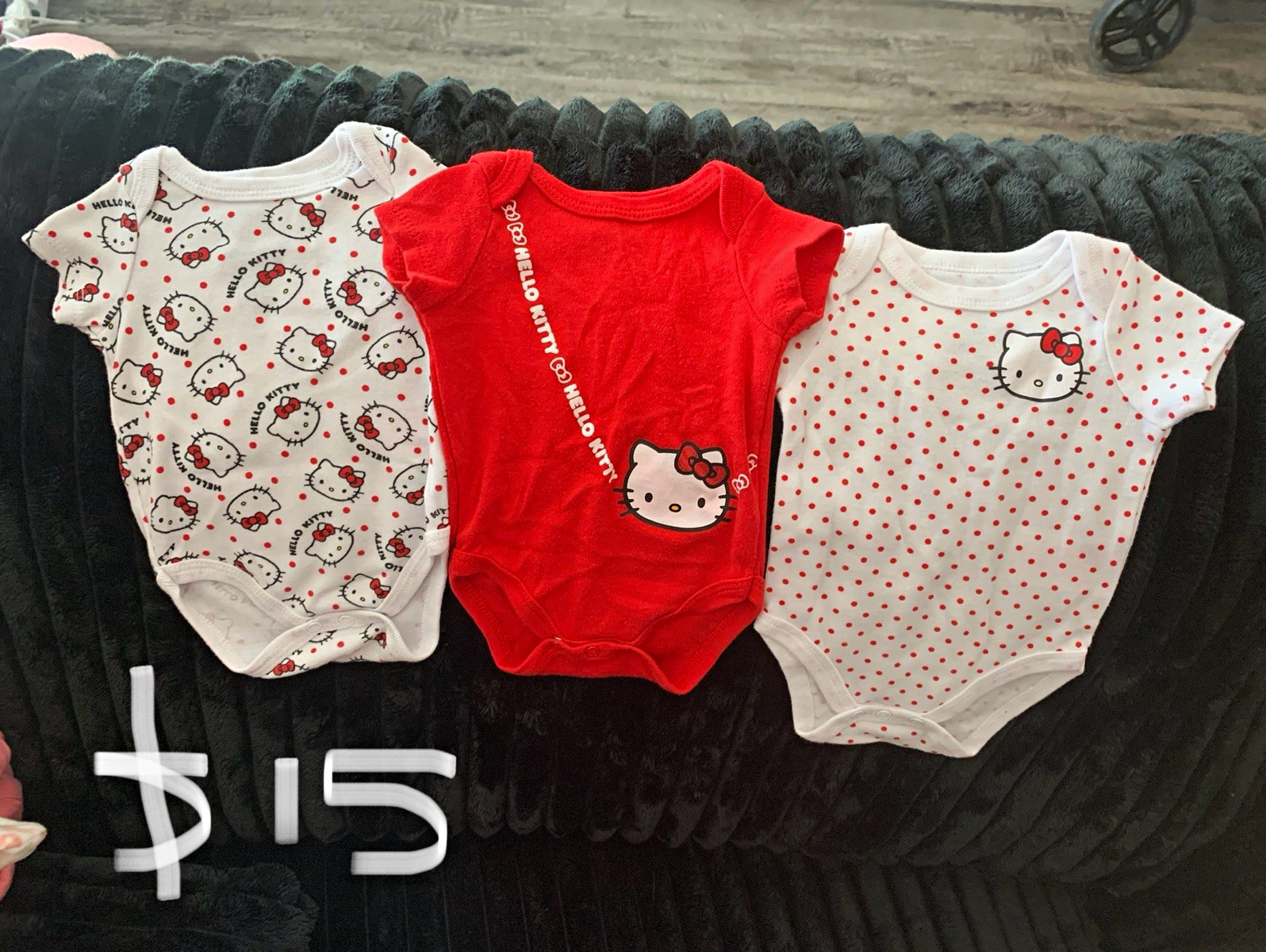 Hello Kitty Girls 3-Pack Cotton Polka Dot Bodysuits 0-3M Red/White