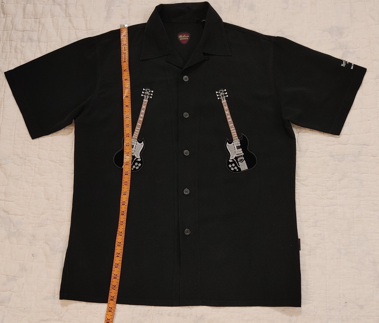 Gibson Tour Wear Shirt Mens M Black Hard Rock Cafe Guitars Embroidered San Anton