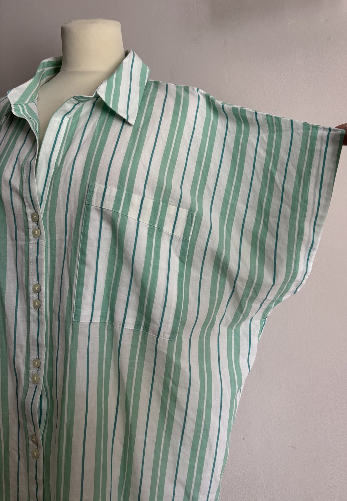 NEXT XL Green and White Striped Shirt Blouse Top 100% Cotton