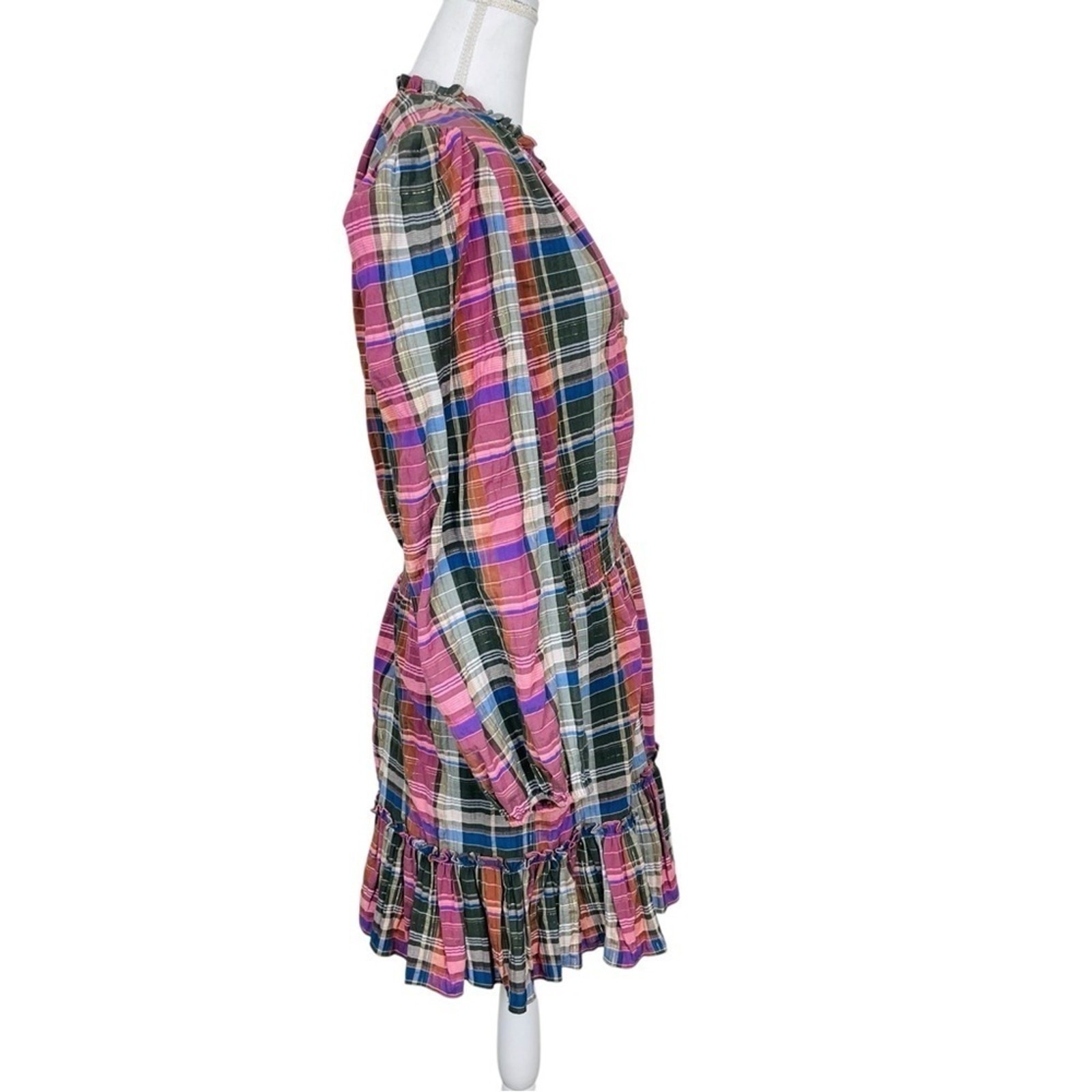 Veronica Beard Jeans Destiny Ruffled Metallic Checked Cotton Blend Mini Dress