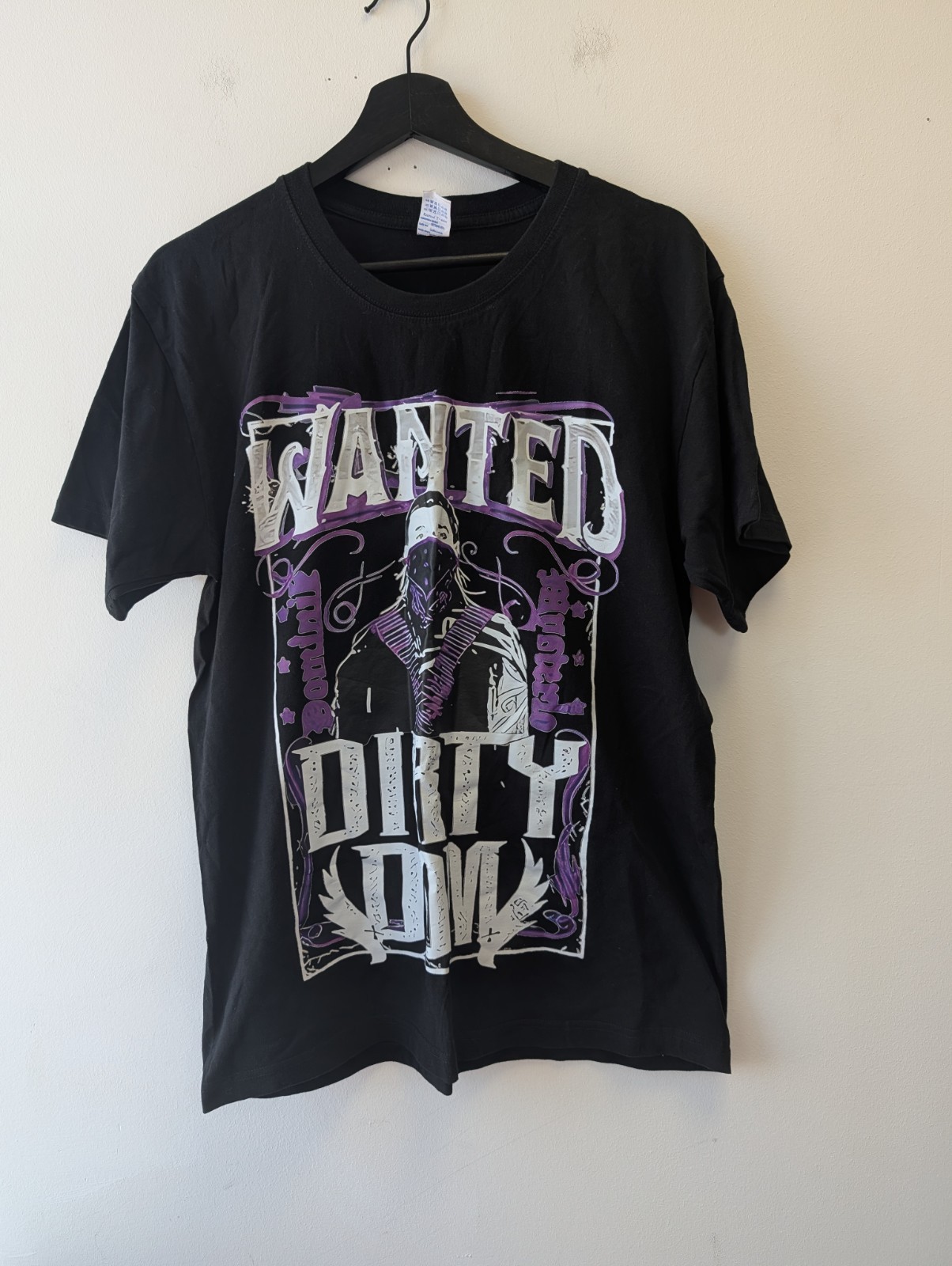 Wanted Dirty Dom Graphic T-Shirt Black Purple Wrestling Tee Mens Large
