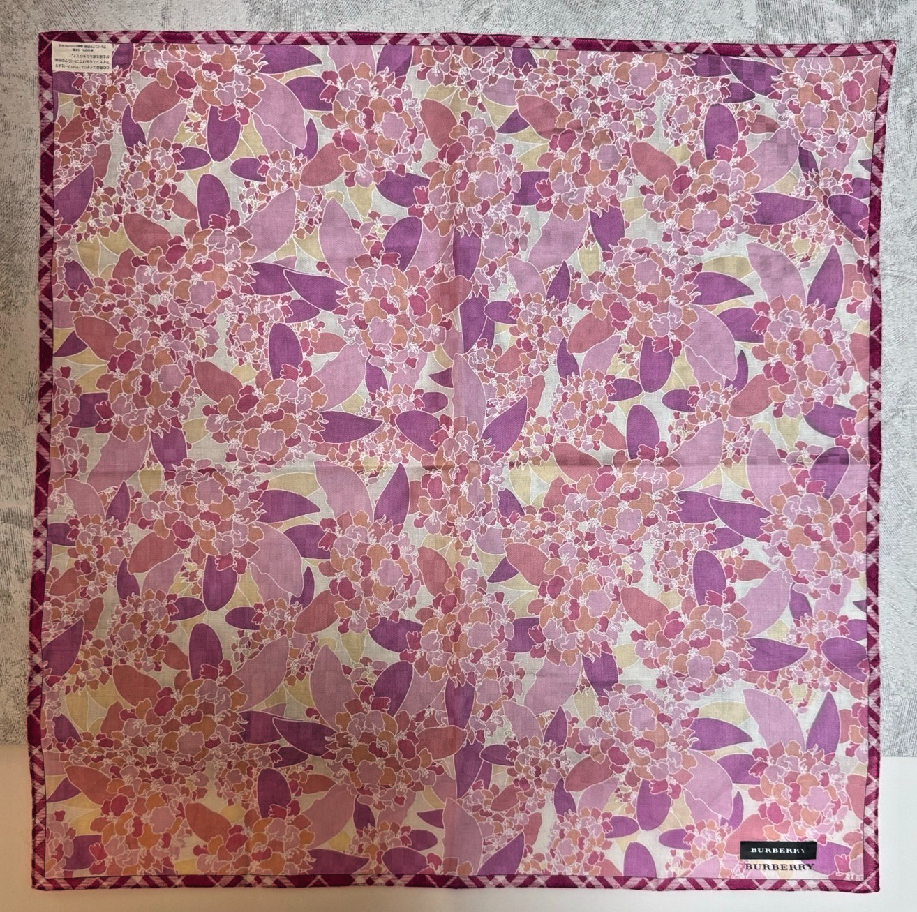 Burberry Handkerchief Floral Pink Nova Check Cotton Japan VTG 19.7in