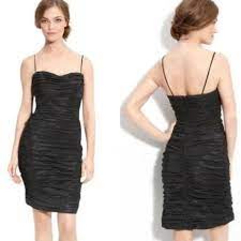 Teri Jon Rickie Freeman Taffeta Black Ruched Dress 4 Bodycon Cocktail LBD