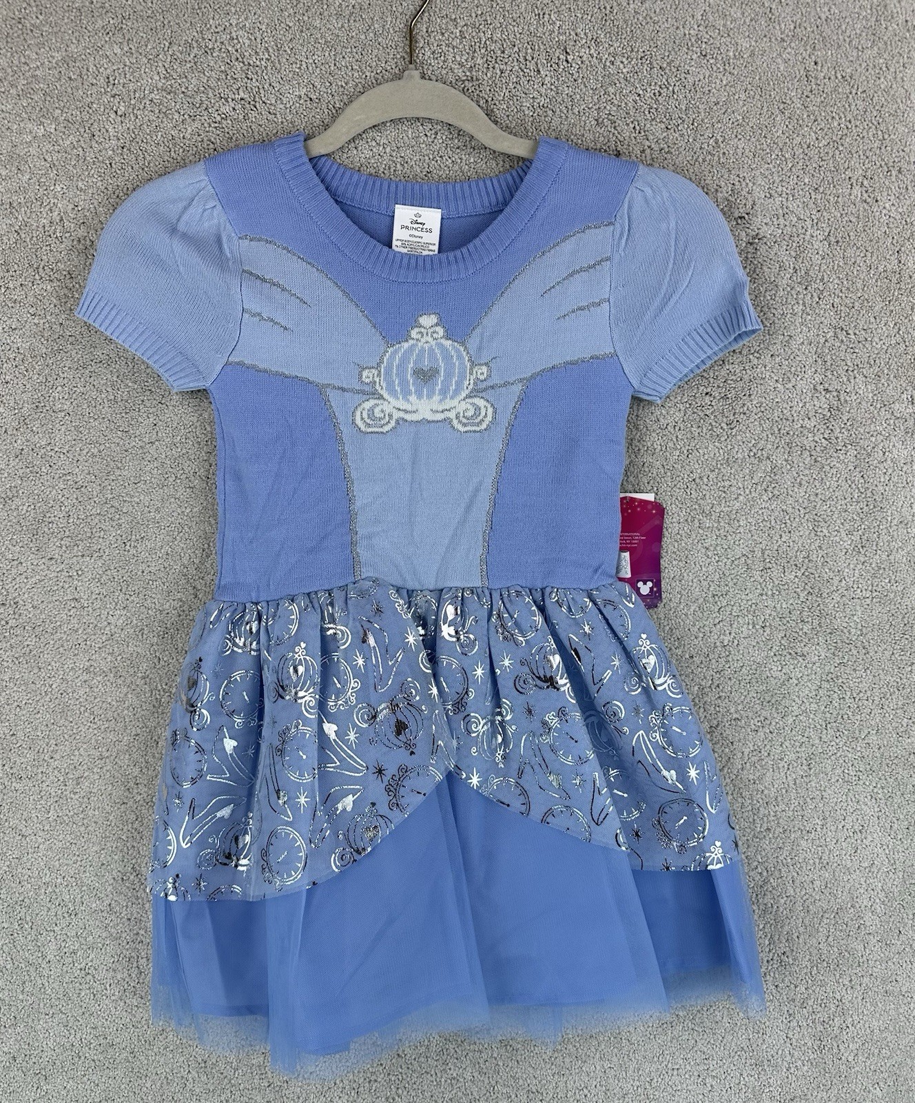 Disney Princess Cinderella Light Blue Short Sleeve Tulle Dress Kids S (6/6X)