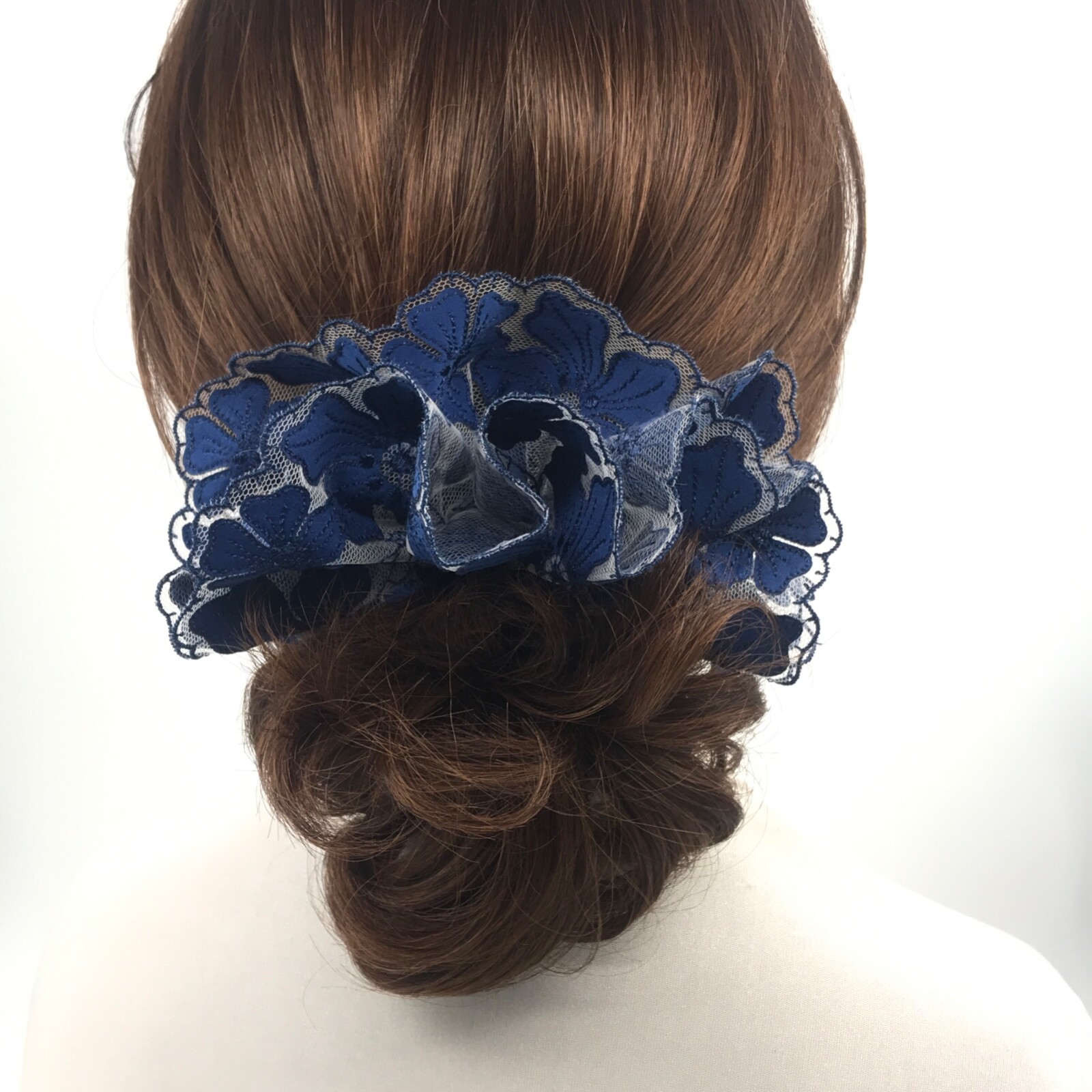 Daria L Floral Scrunchies Stylish Ponytail Holders Royal Blue Color Oversized