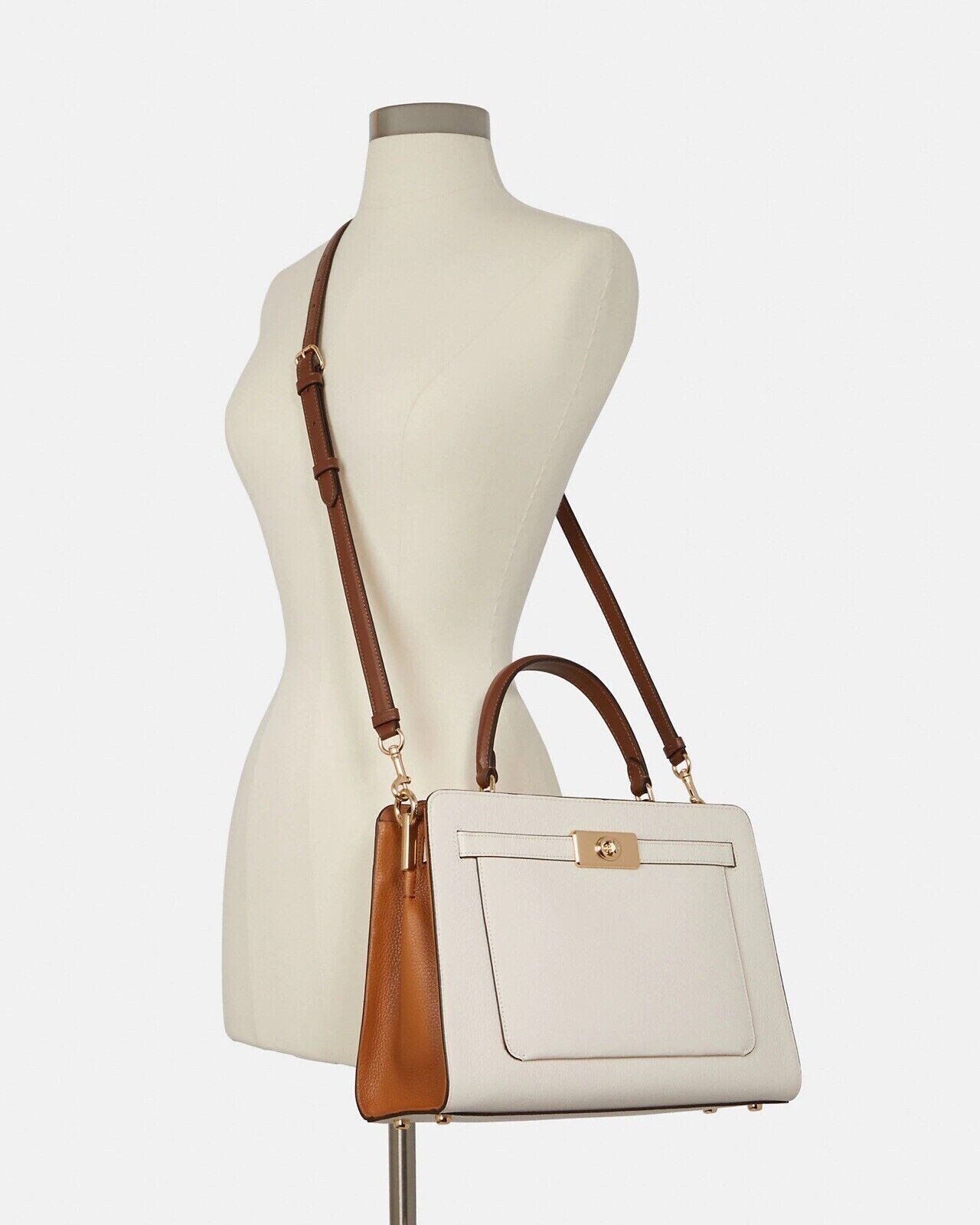 Coach Lane Carryall In Colorblock Chalk White and Tan Leather Shoulder Bag
