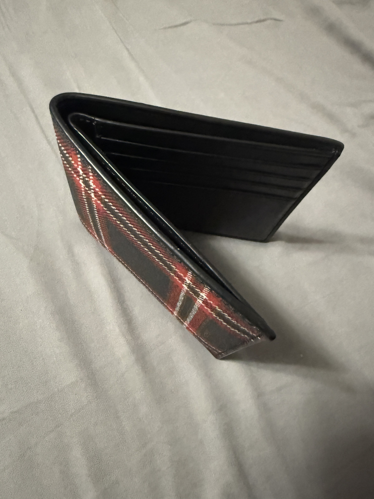 coach bifold wallet 8 credit card slots+2 cash slots, plaid navy & red