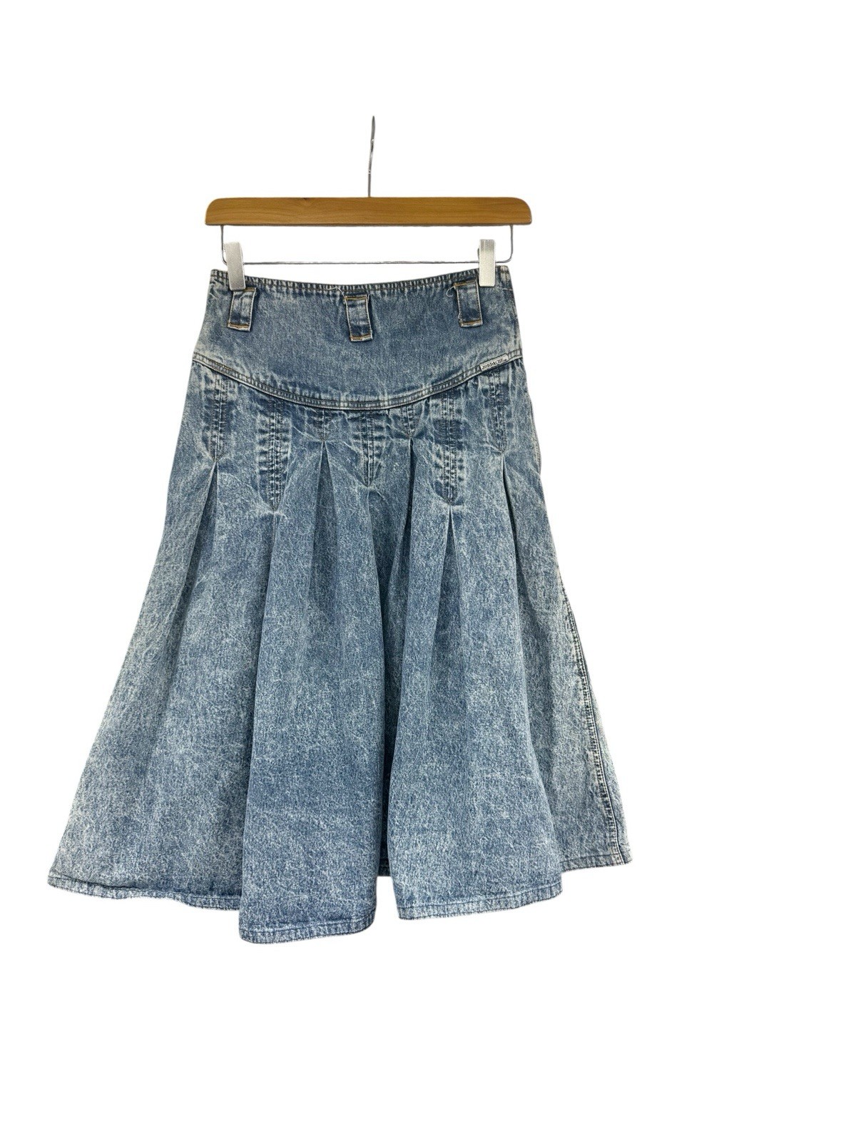 VINTAGE Jordache 80s Denim Swing Skirt Acid Wash Pleated Knee Length Size 8