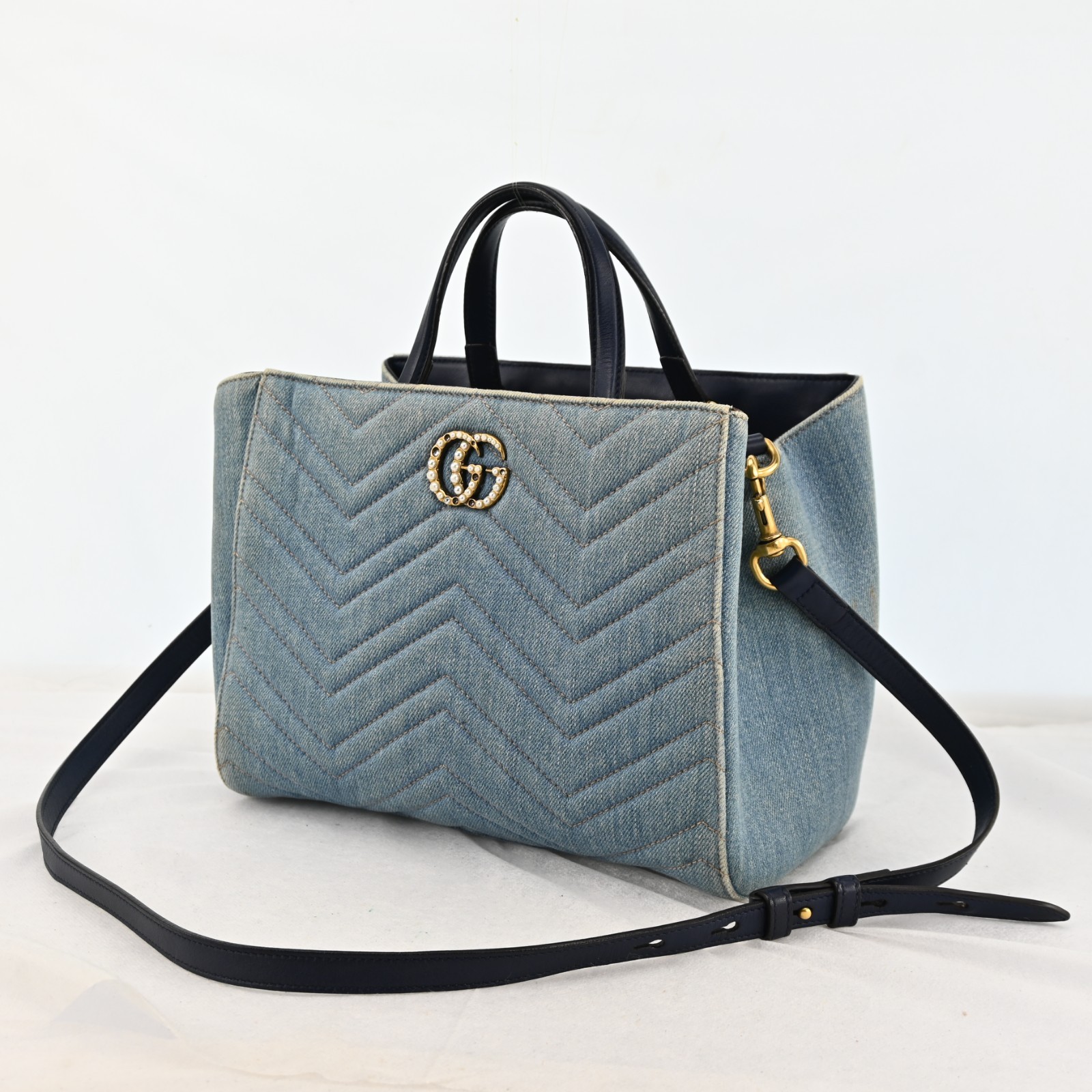 GUCCI 448054 Marmont denim x leather 2Way Hand Bag Shoulder Bag R3909YR805