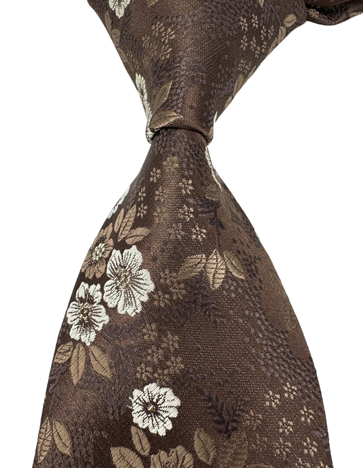 New Florals Brown White 100% Silk Men’s Tie Fashion Necktie 3.15”(8cm)