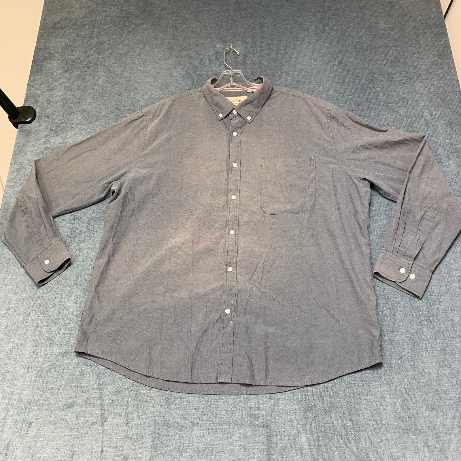 Oxford Shirt Mens 2XL Gray Long Sleeve Chest Pocket Classic Fit Button Down
