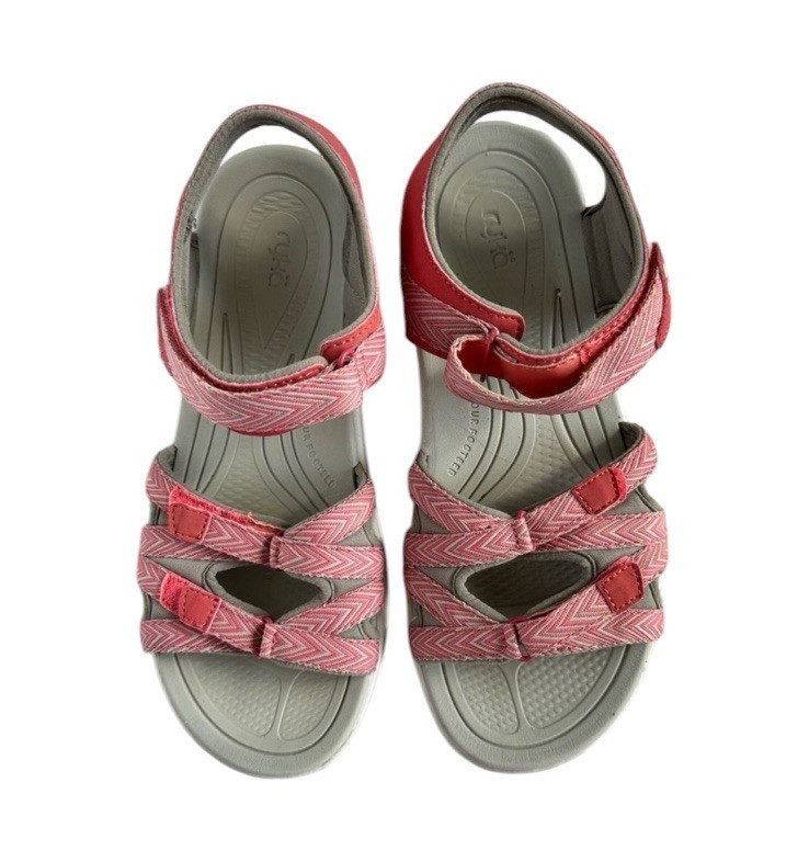 Ryka Pink/Gray Strappy Hook & Loop Adjustable Sandals Size 8.5 Womens