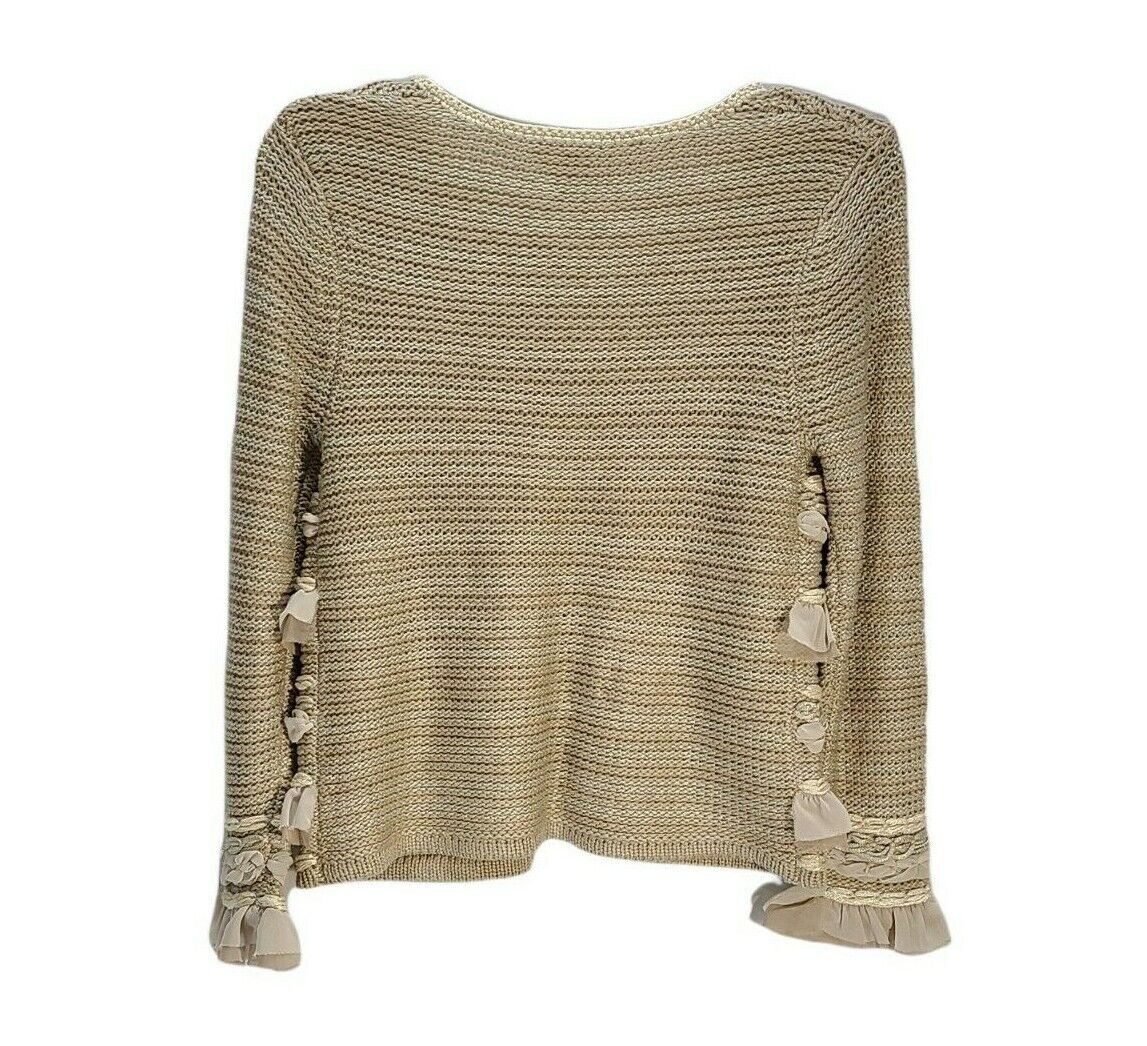 Chicos Womens Loose Weave Sweater Cardigan Crochet Ruffle Braid Size XS 00