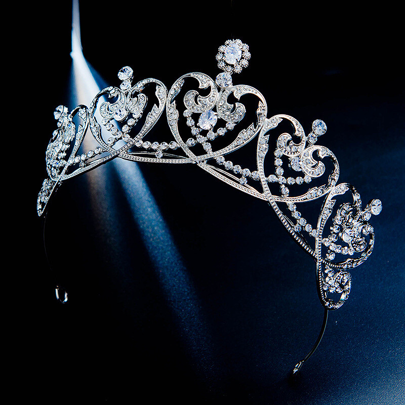 7cm Tall Quality Heart CZ Crystal Wedding Bridal Queen Princess Prom Tiara Crown