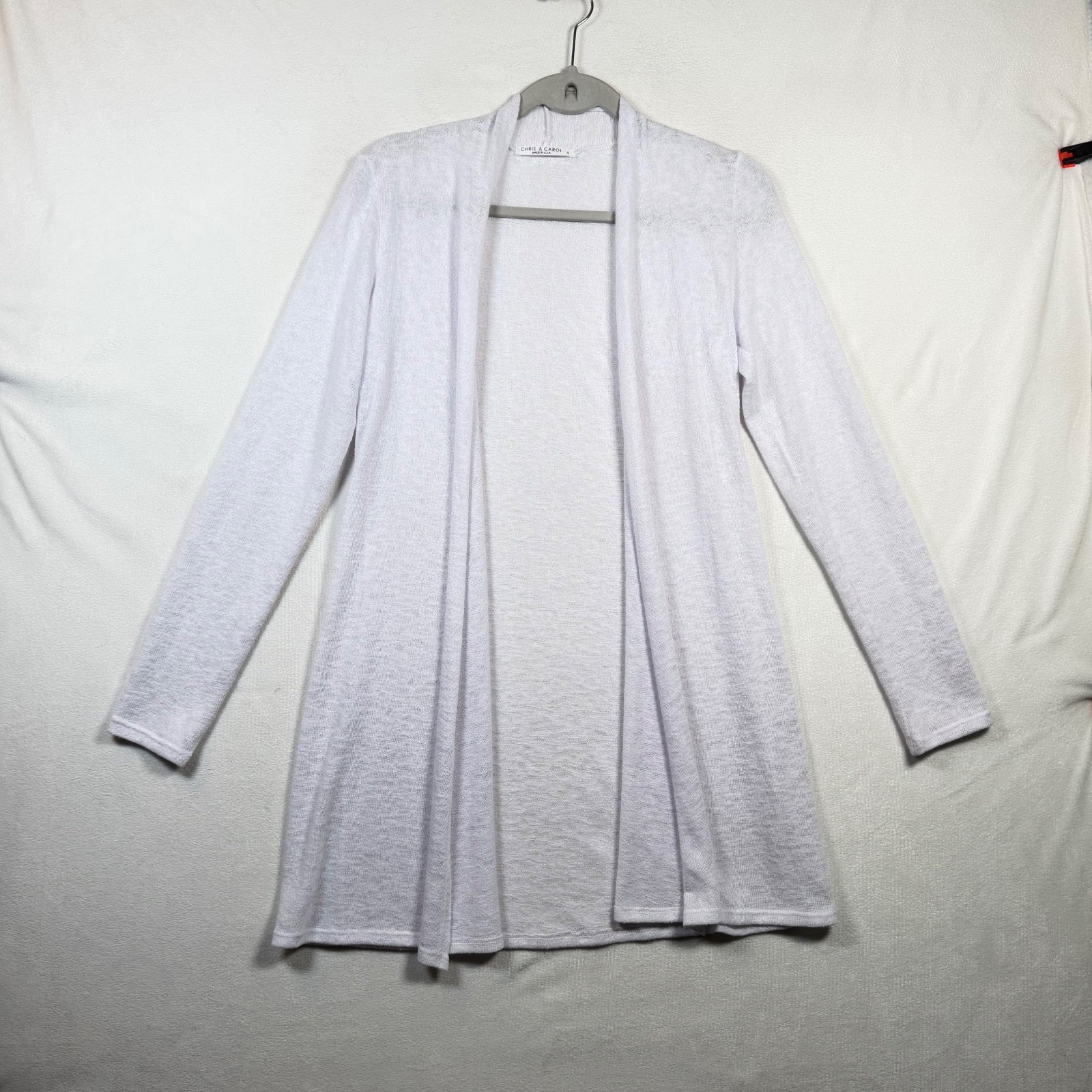 Chris & Carol White Open Front Cardigan Size S Lightweight Long Sleeve USA Made
