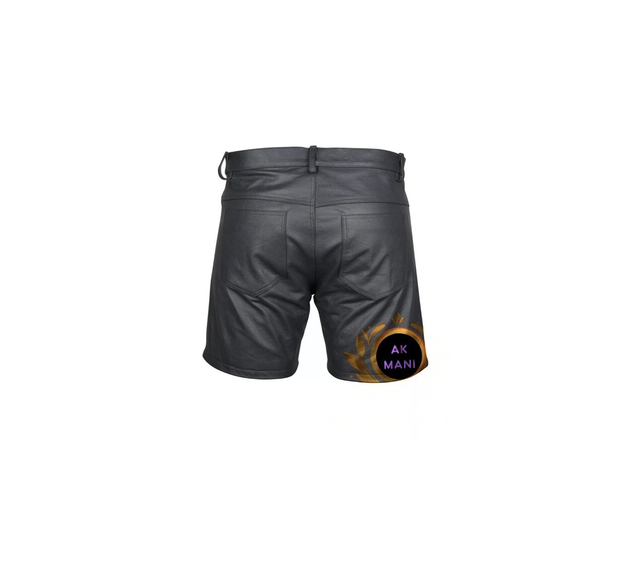 Mens Genuine Leather Short Black Casual 5 Pockets Short Zipper Fly Real Leather