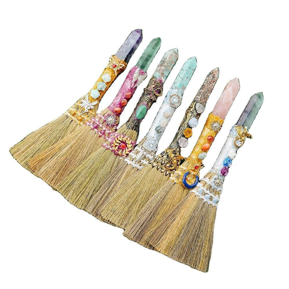 Magic Sweeper Blue Apatite Tower Broom 7.08″-7.87″ Healing Crystal Point Witch