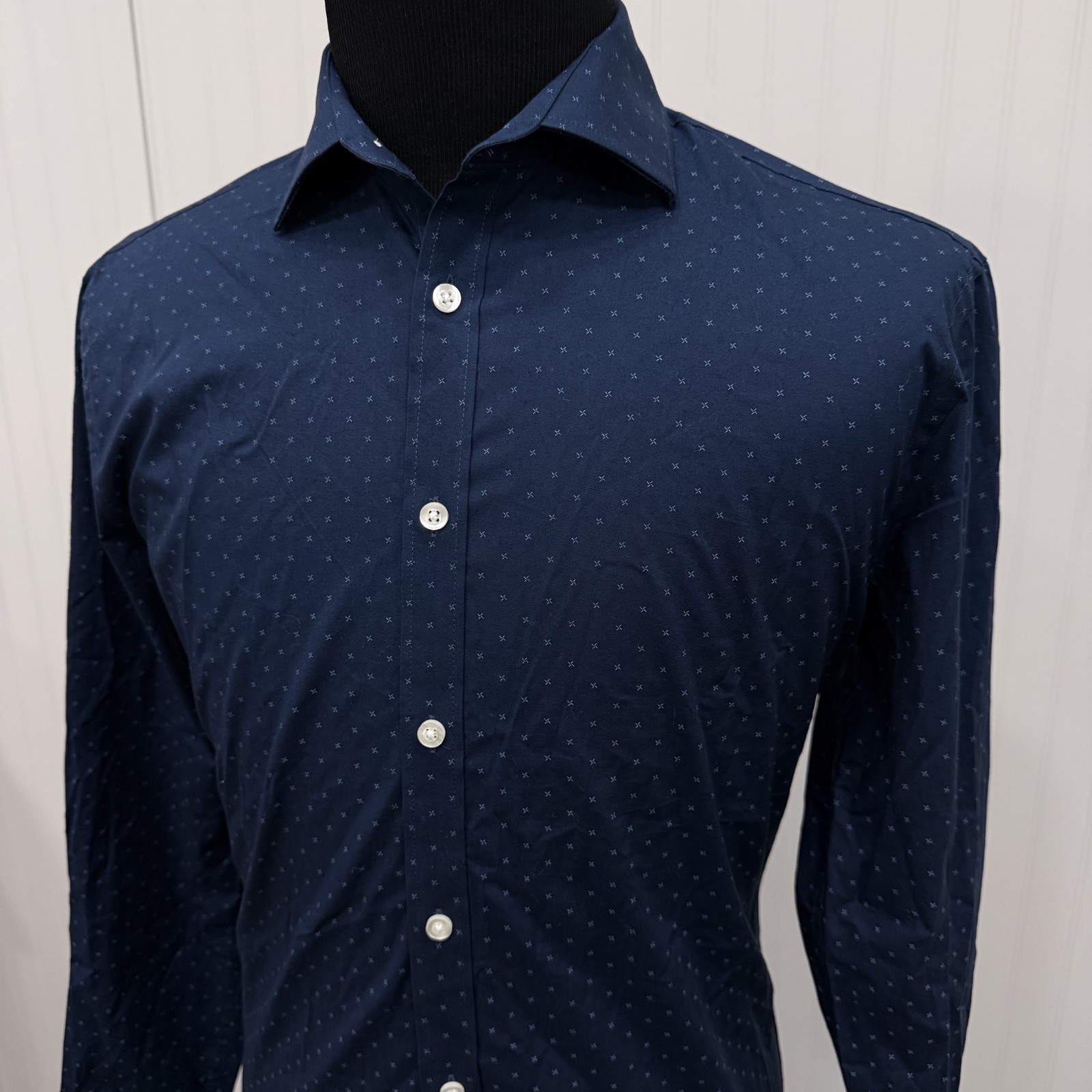 Michael Kors Men’s Large Blue Geometric Slim Fit Stretch Button-Front Shirt NWT
