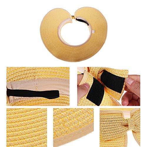 Kids Summer Roll Up Sun Visor Hat Wide Brim Straw Teens Beach One Size Yellow