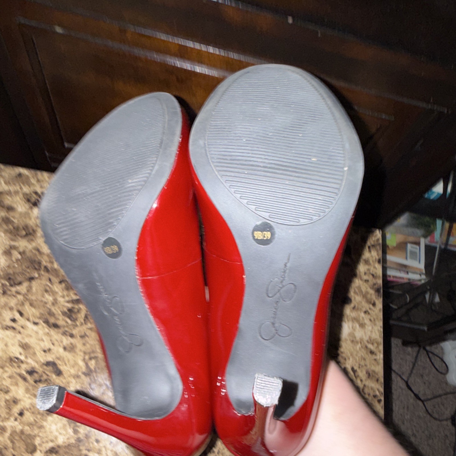 Jessica Simpson Women’s Red Patent Leather Stiletto Pump Round Toe Slip-On B 9