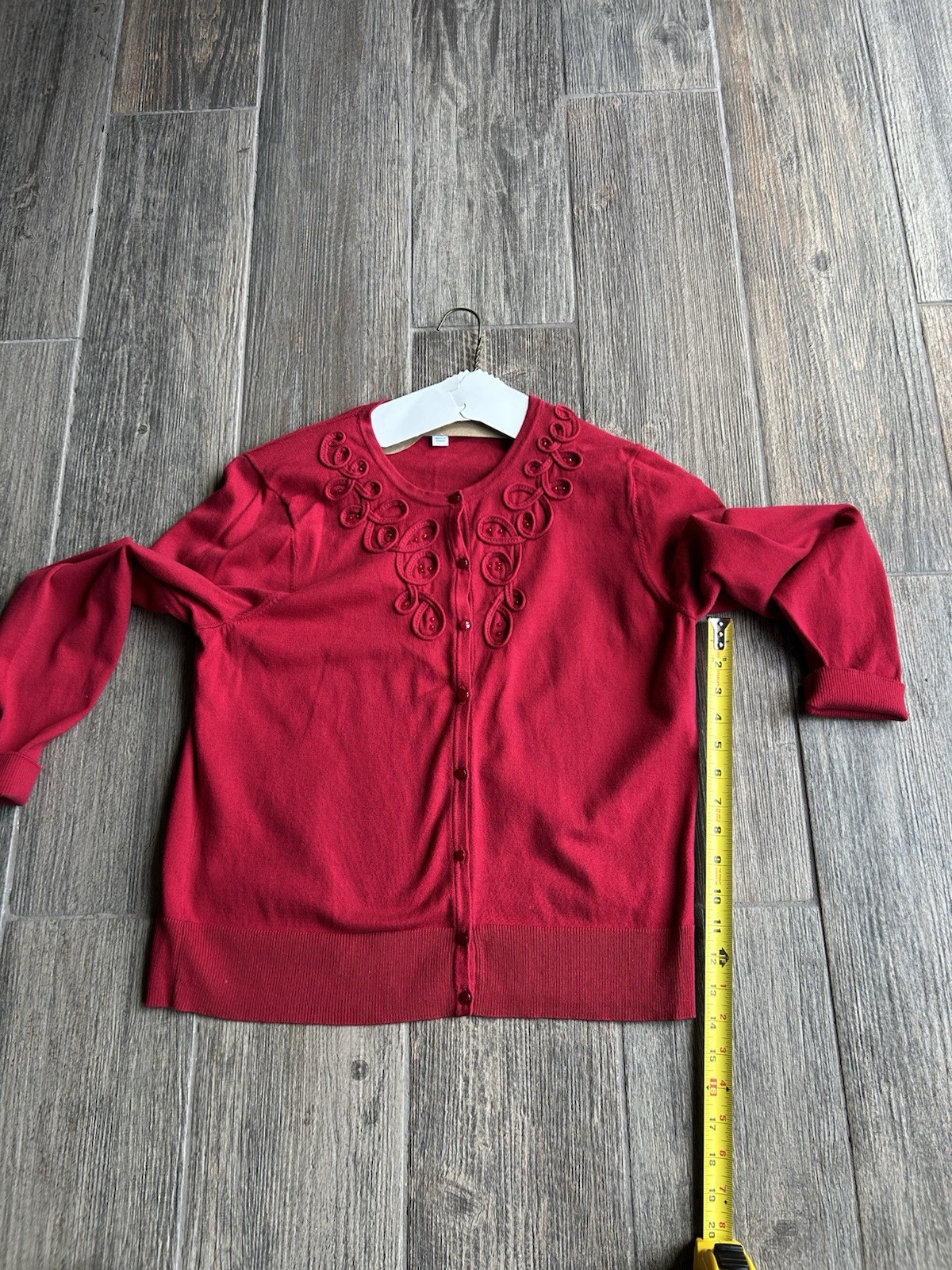 Croft & Barrow Wine Red Button Up Cardigan Sweater with Embellished Neckline