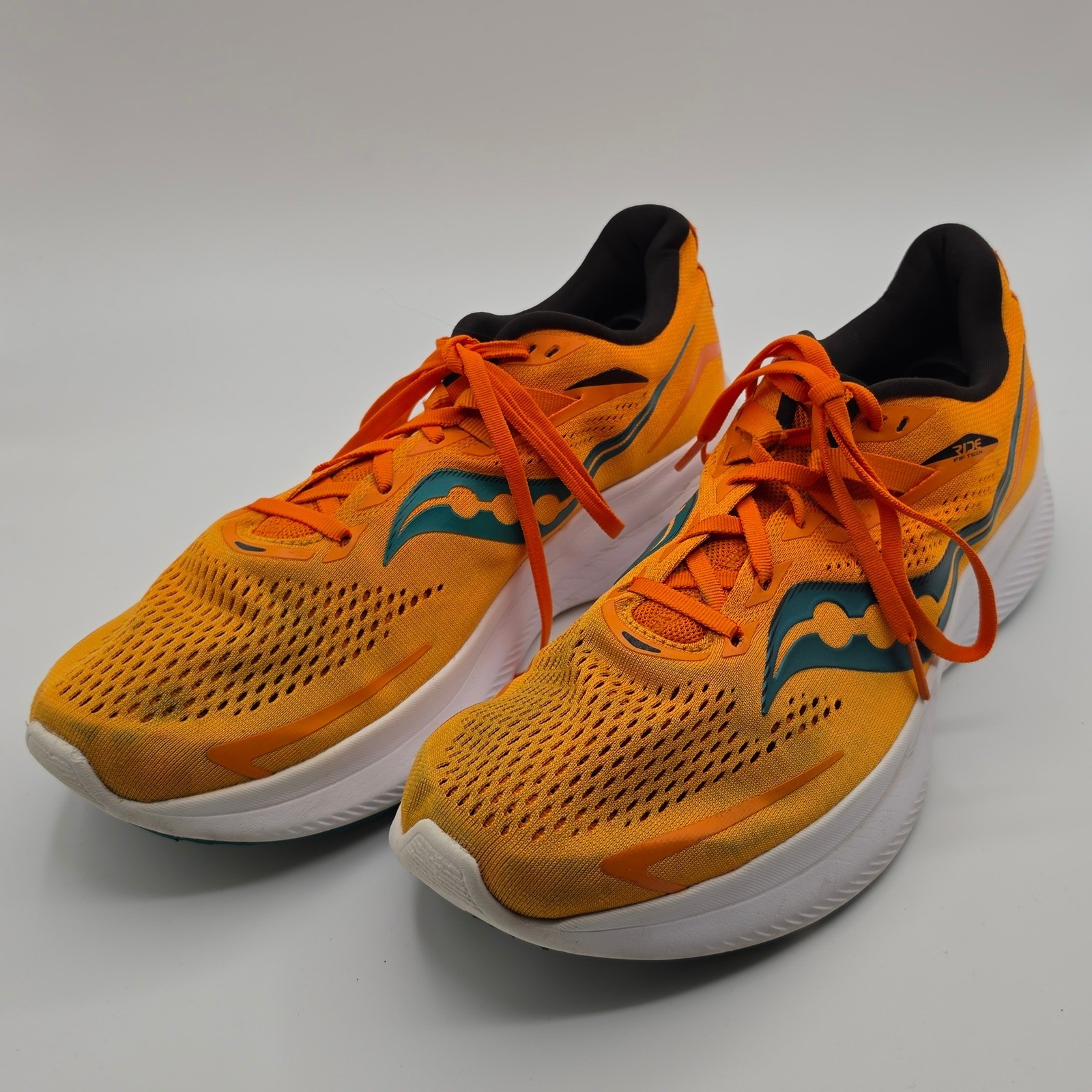 Saucony Ride 15 Running Shoes Mens 13 Orange Good PWRRUN Mesh Athletic Sneaker