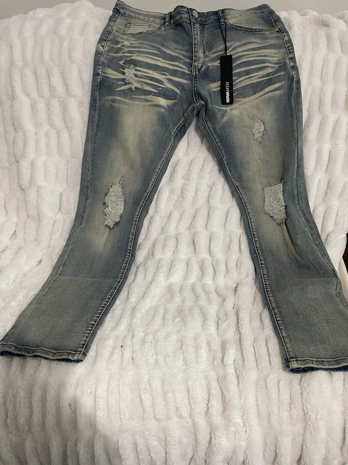 NOVA Men’s Blue Light Wash Distressed Skinny Fit Denim Jeans Size 36