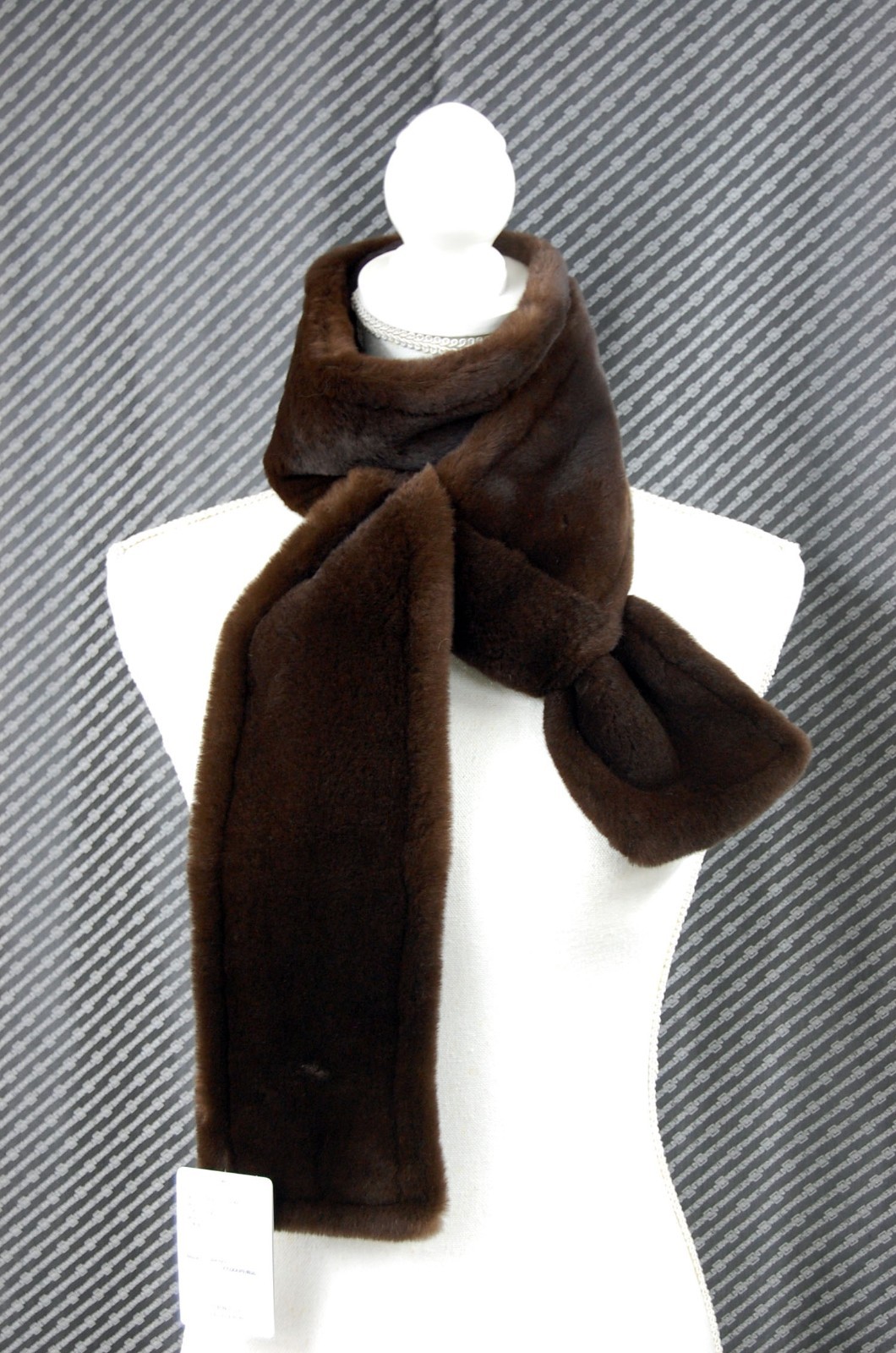 Plucked Mahogany Mink Fur Scarf Double Face & Green Tartan Nappa Leather New