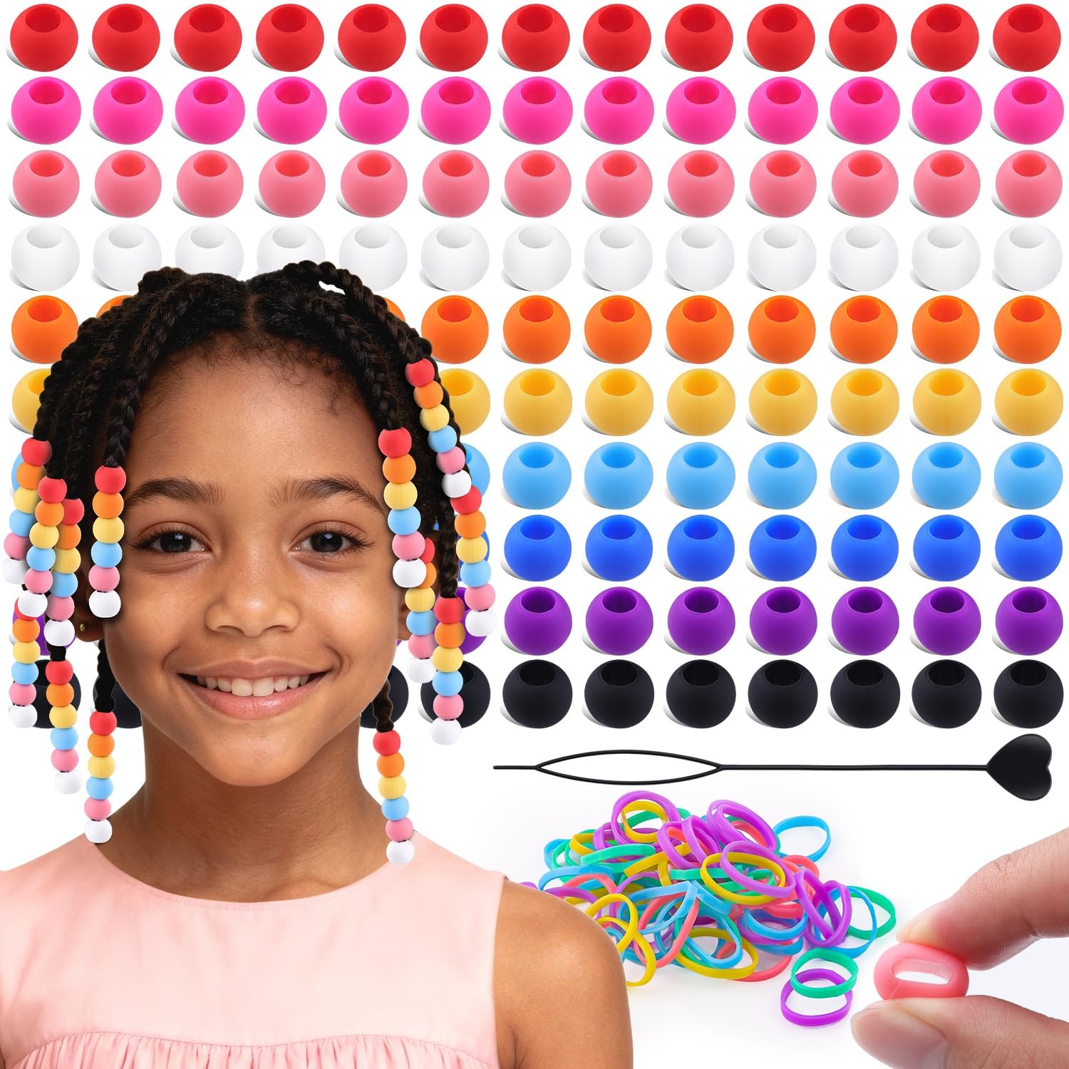 120Pcs 14mm Large Silicone Beads for Hair Braids, Soft Jellyish Hair Beads wi…