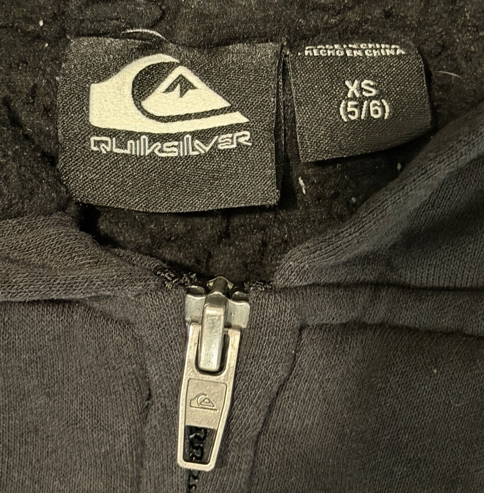 Quiksilver Boys Full Zip Hooded Hoodie w/ Pockets Logo Black XS (5/6)