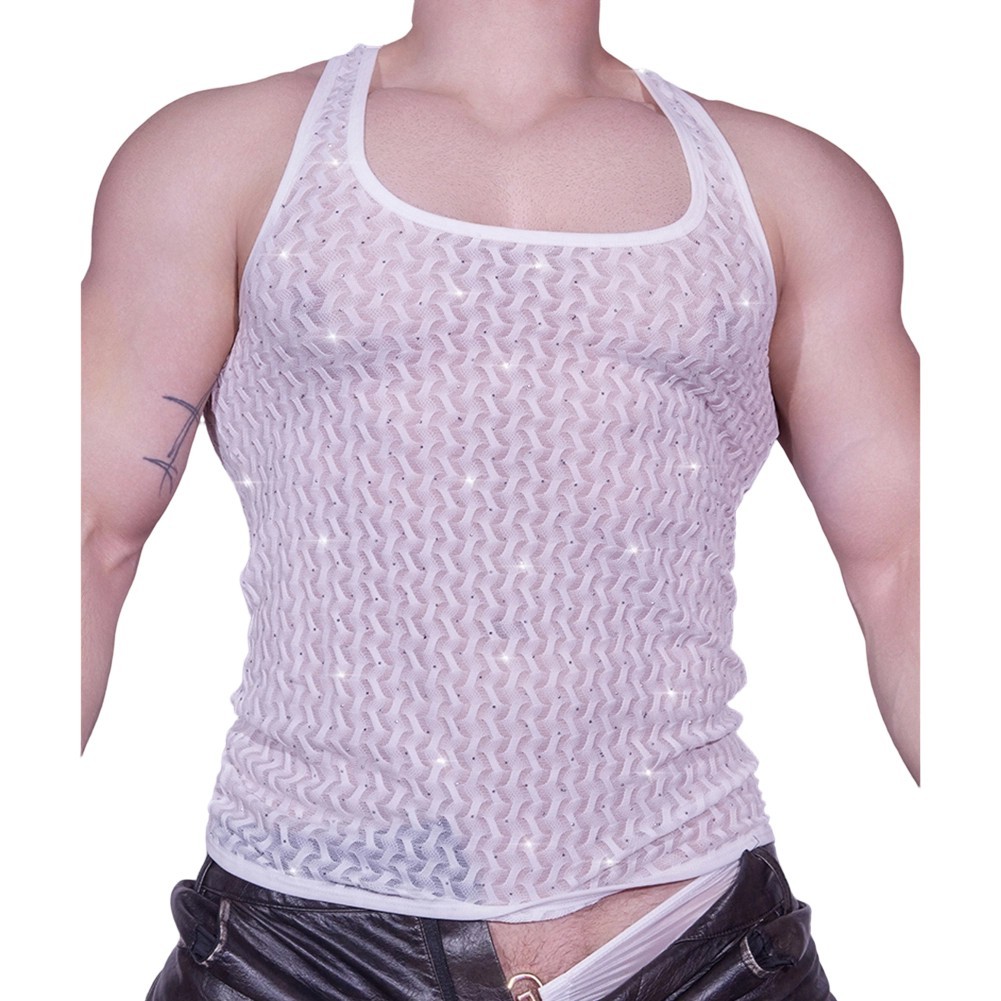 Wave Pattern Sleeveless Undershirt Vest for Men – 95% Nylon 5% Spandex Tank Top